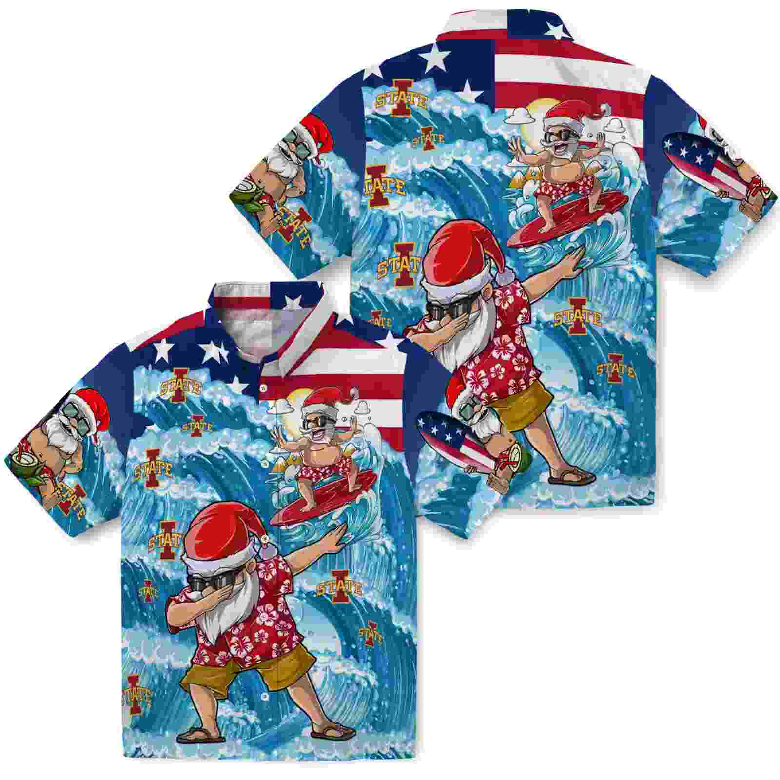 iowa state cyclones surfing santa blue hawaiian shirt high quality