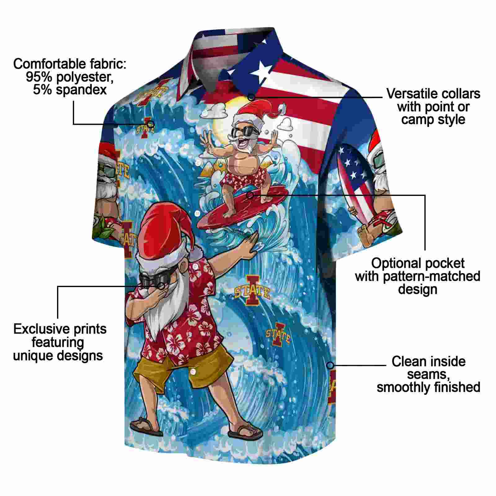 iowa state cyclones surfing santa blue hawaiian shirt new arrival