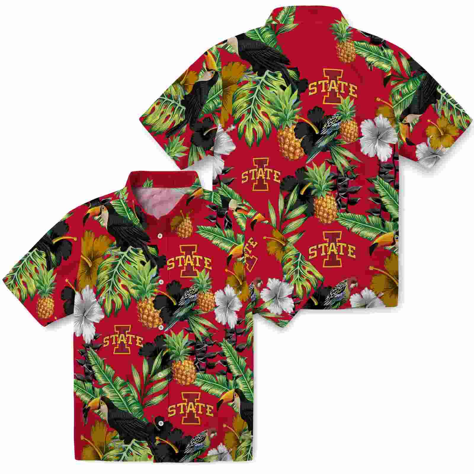 iowa state cyclones toucan hibiscus pineapple red green hawaiian shirt high quality