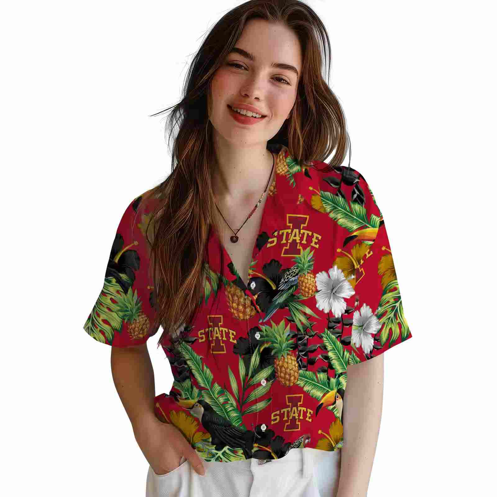 iowa state cyclones toucan hibiscus pineapple red green hawaiian shirt latest model