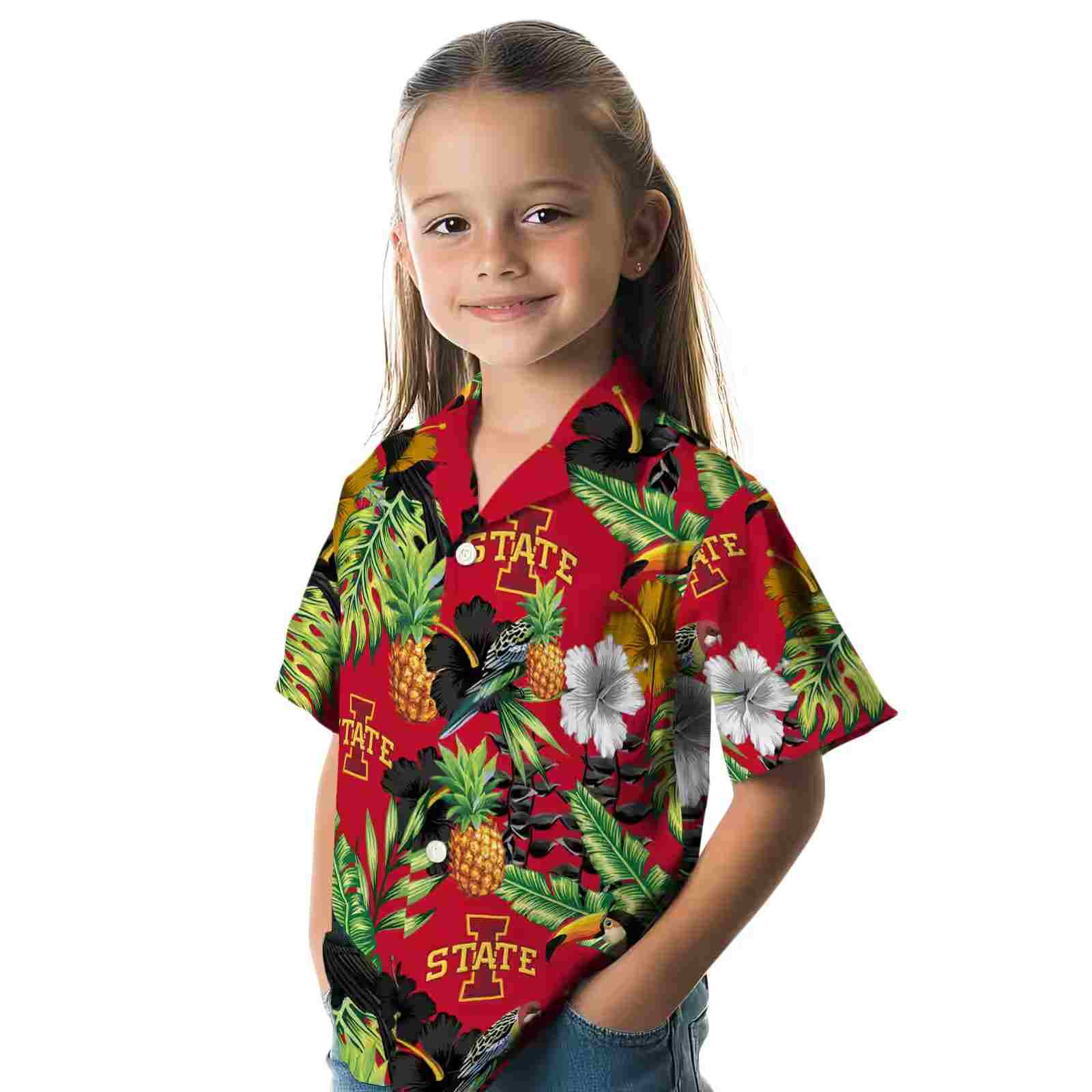 iowa state cyclones toucan hibiscus pineapple red green hawaiian shirt premium grade