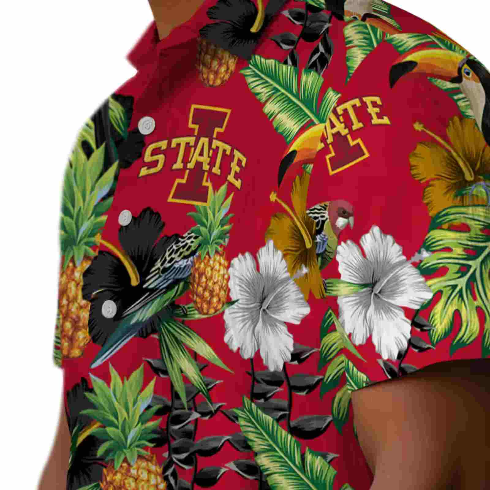 iowa state cyclones toucan hibiscus pineapple red green hawaiian shirt trendy