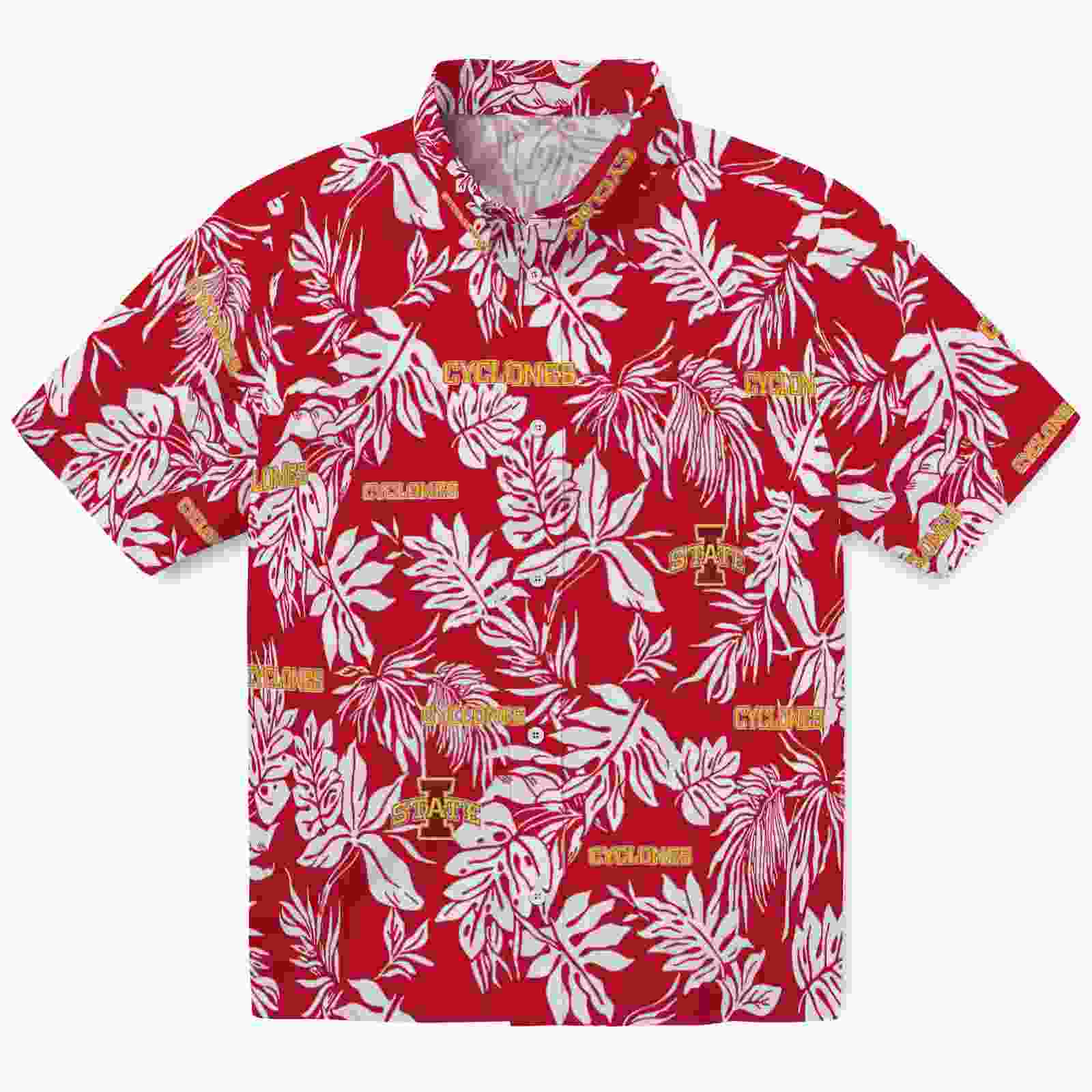 Iowa State Cyclones Tropical Leaf Red White Hawaiian Shirt