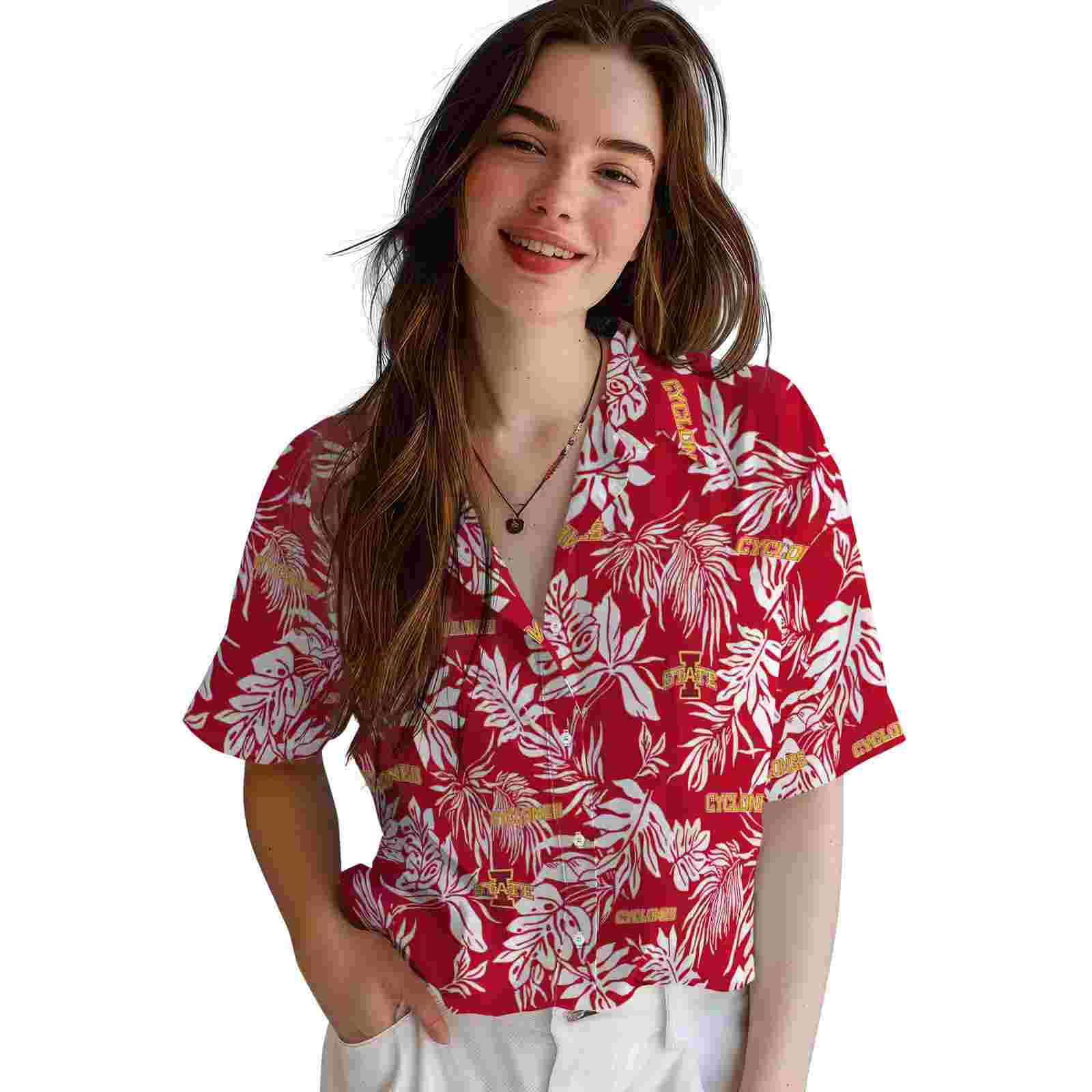 iowa state cyclones tropical leaf red white hawaiian shirt latest model