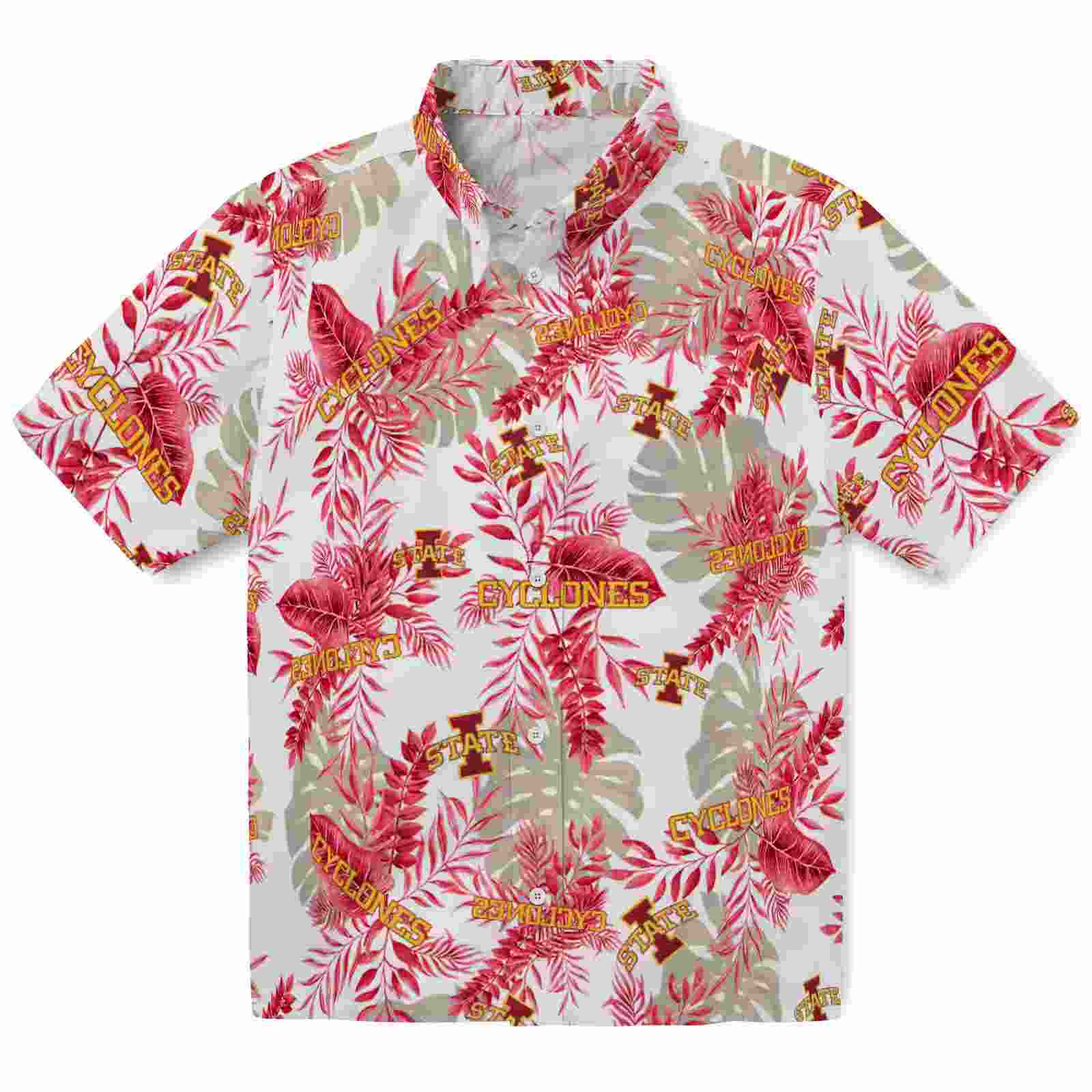 Iowa State Cyclones Tropical Leaves Red White Hawaiian Shirt