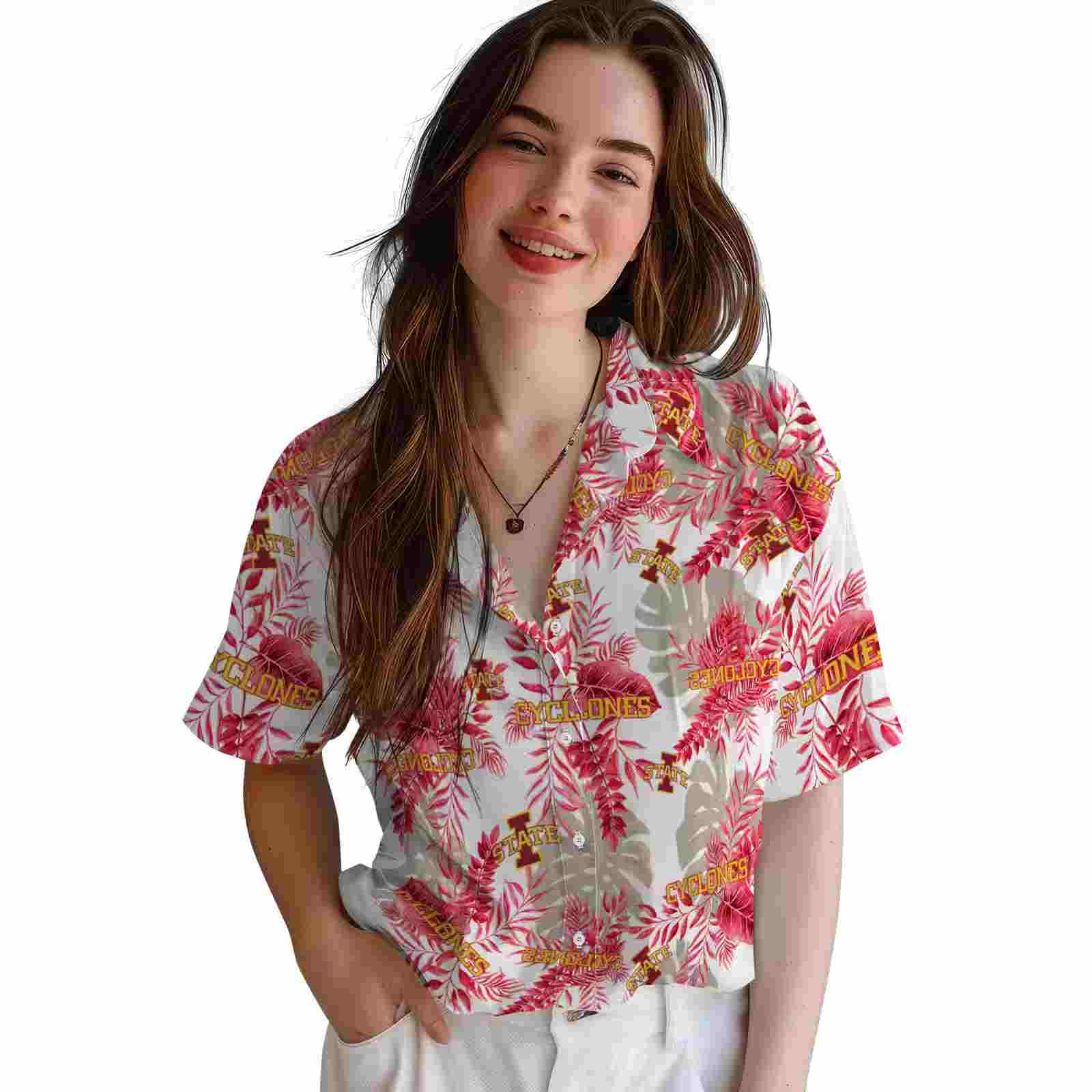 iowa state cyclones tropical leaves red white hawaiian shirt latest model