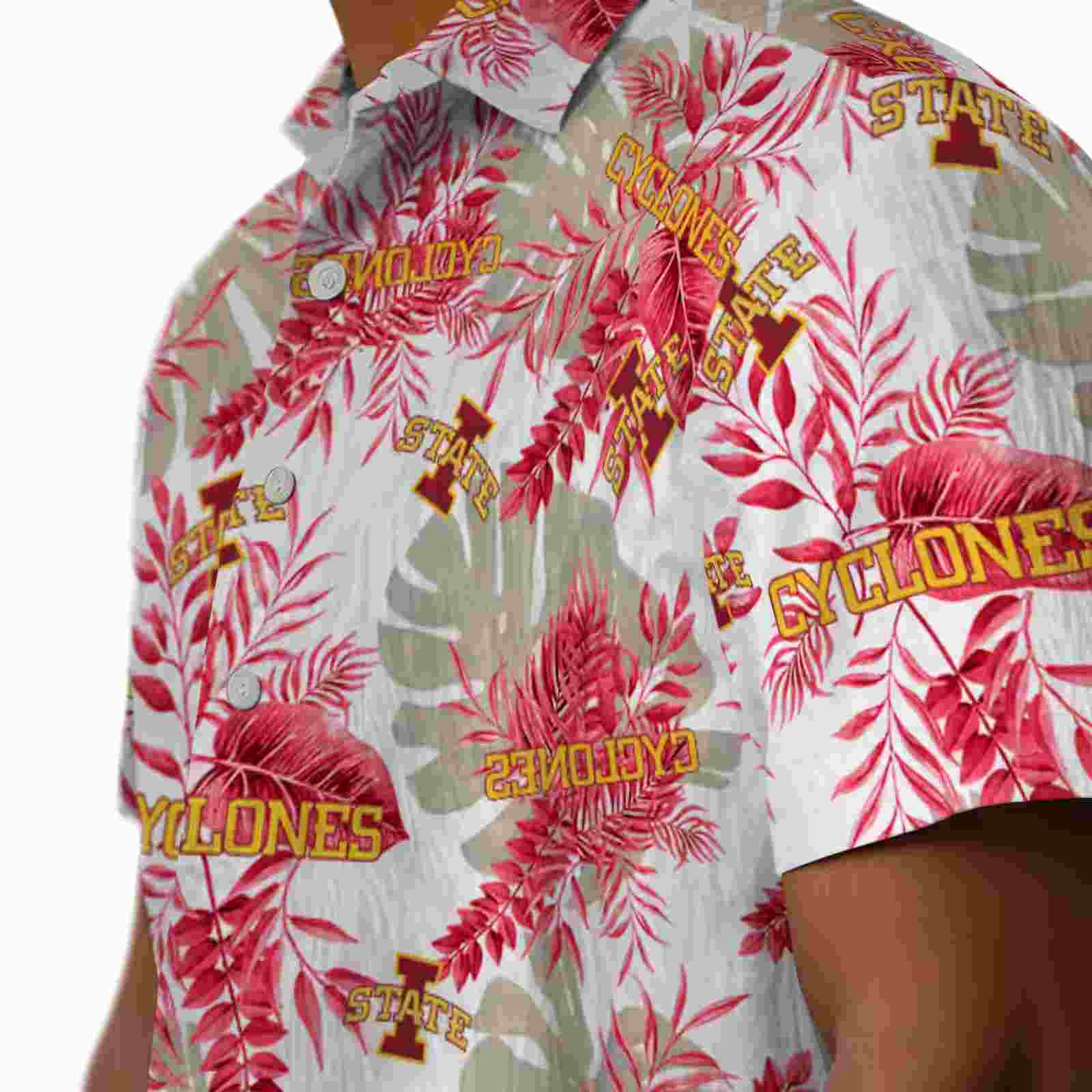 iowa state cyclones tropical leaves red white hawaiian shirt trendy