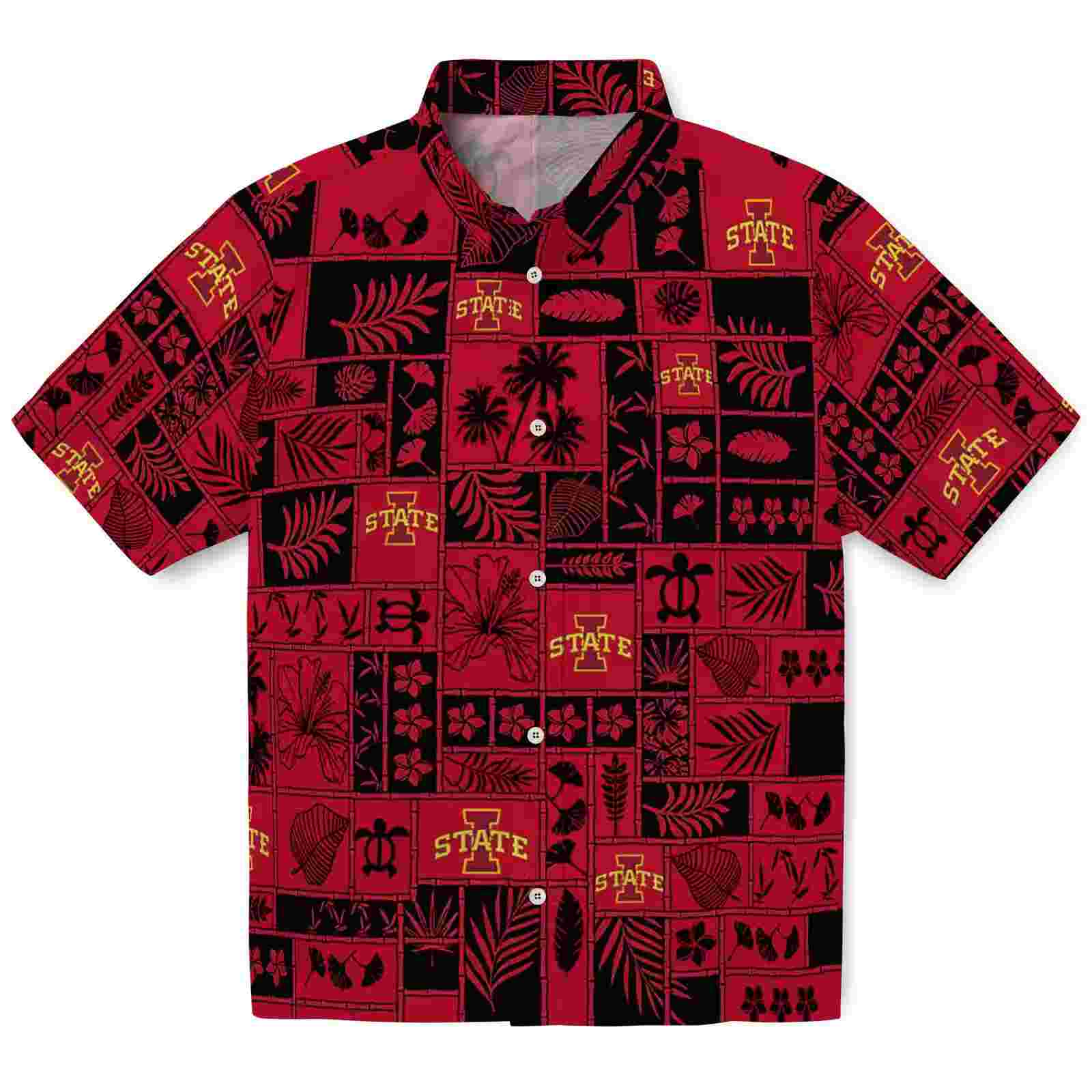 Iowa State Cyclones Tropical Patchwork Red Black Hawaiian Shirt