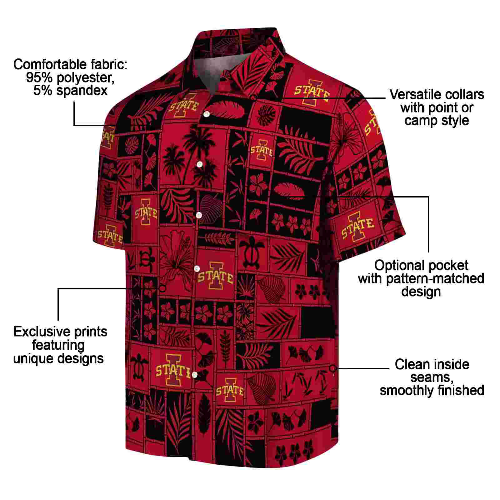 iowa state cyclones tropical patchwork red black hawaiian shirt new arrival