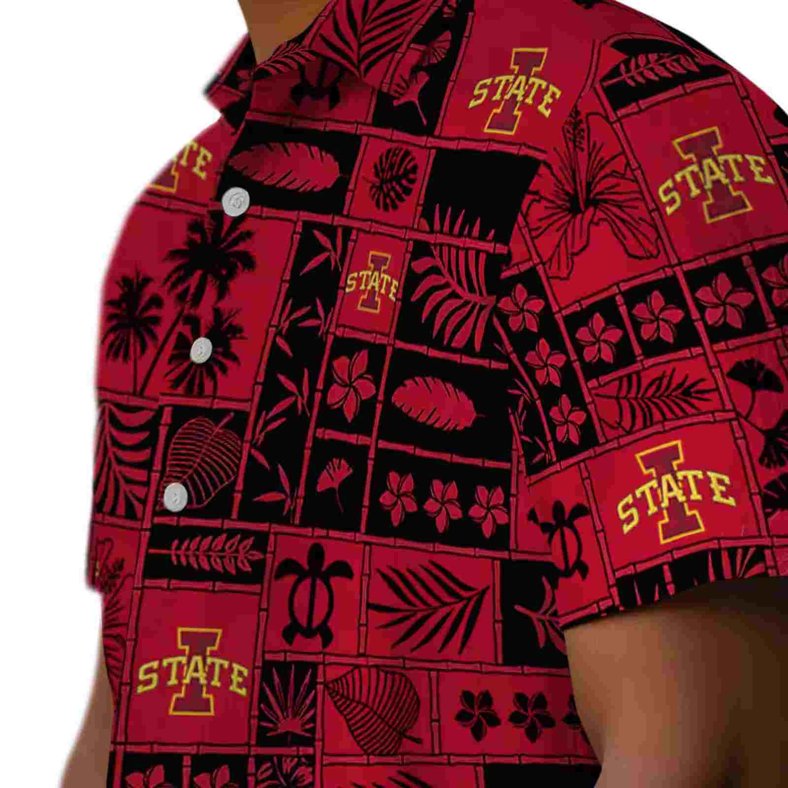 iowa state cyclones tropical patchwork red black hawaiian shirt trendy