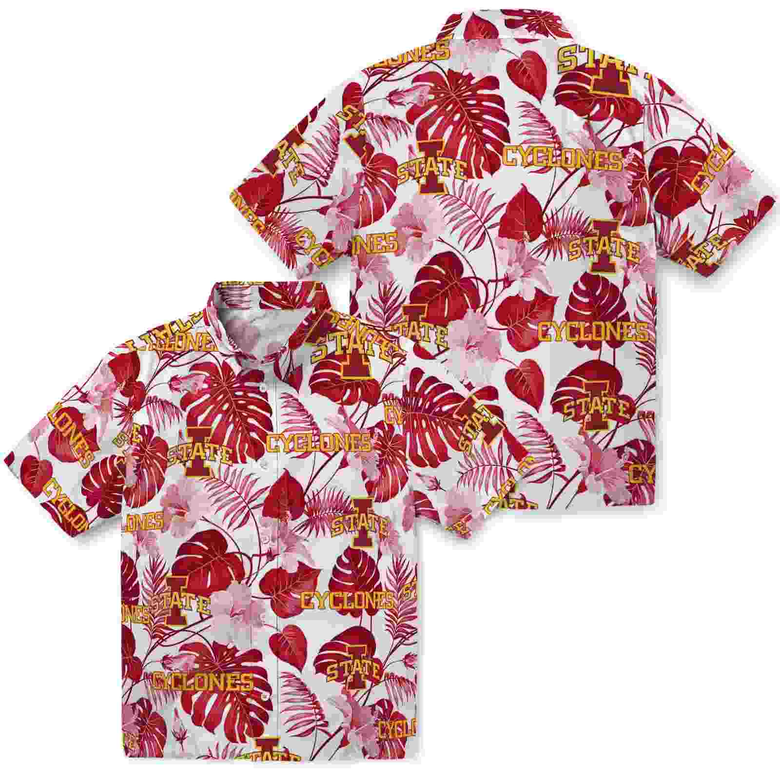 iowa state cyclones tropical plants red white hawaiian shirt high quality