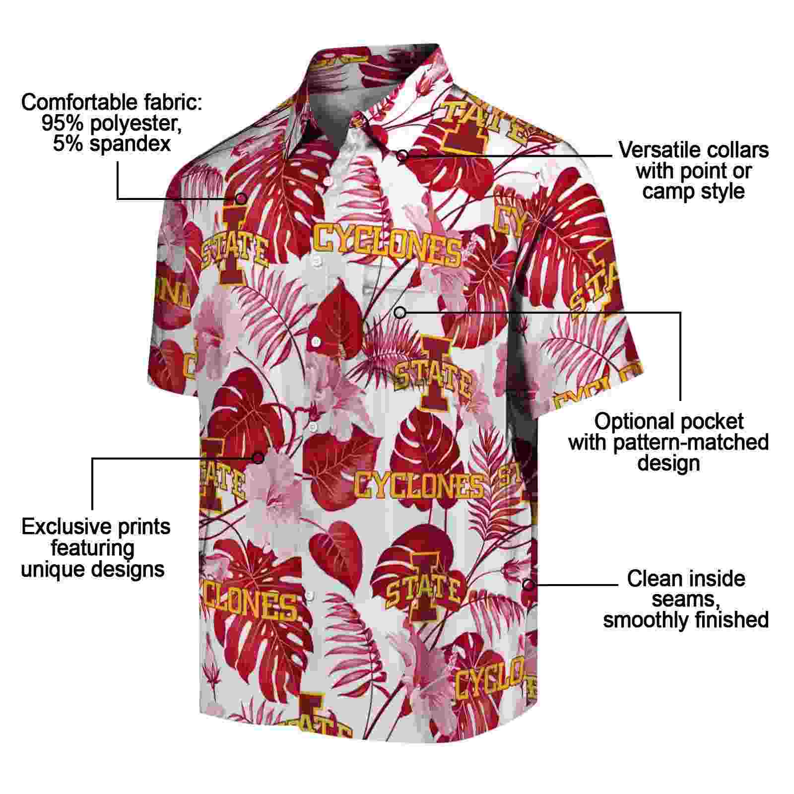 iowa state cyclones tropical plants red white hawaiian shirt new arrival