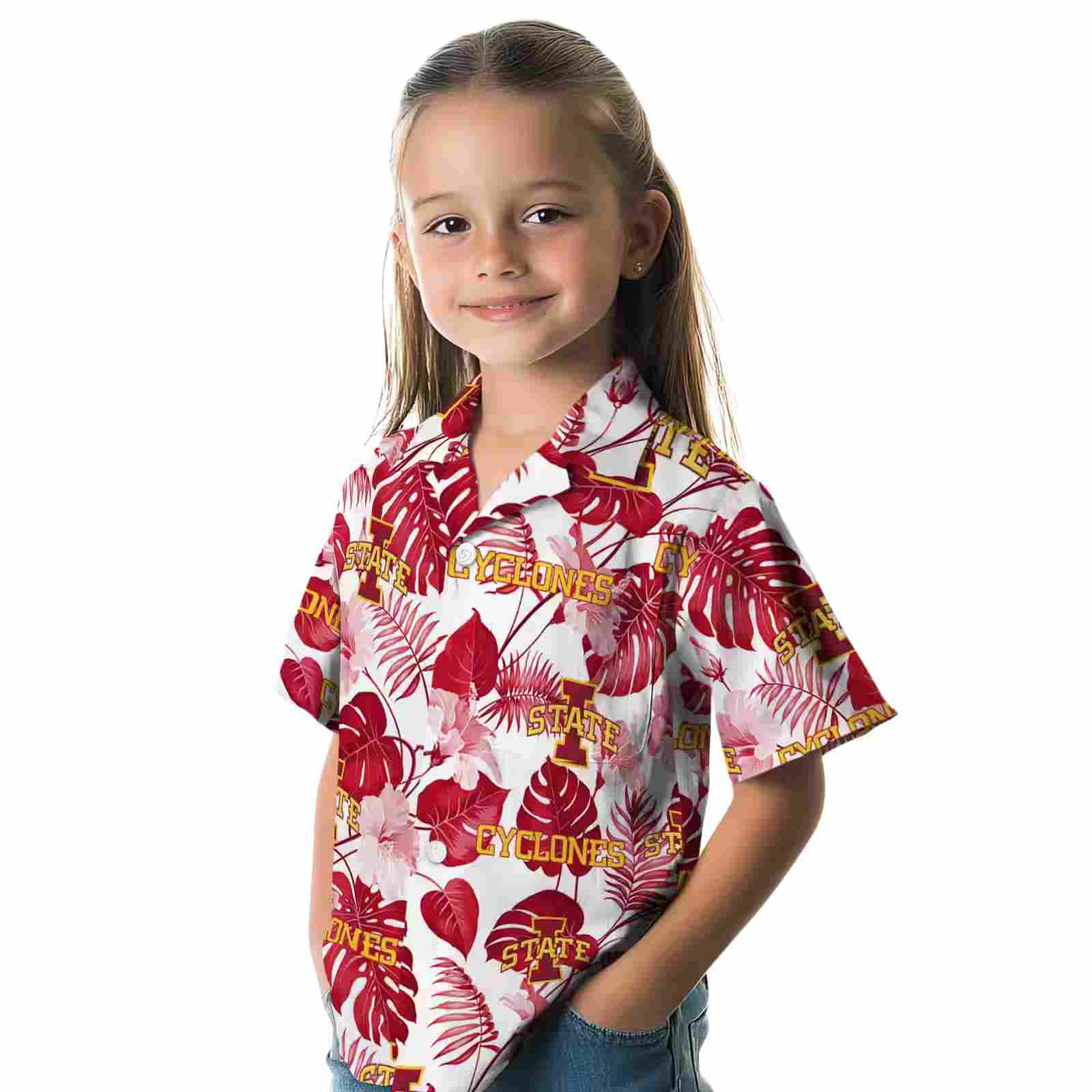 iowa state cyclones tropical plants red white hawaiian shirt premium grade