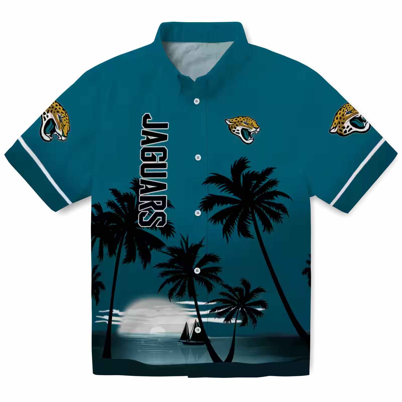 Jacksonville Jaguars Beach Sunset Teal Black Hawaiian Shirt