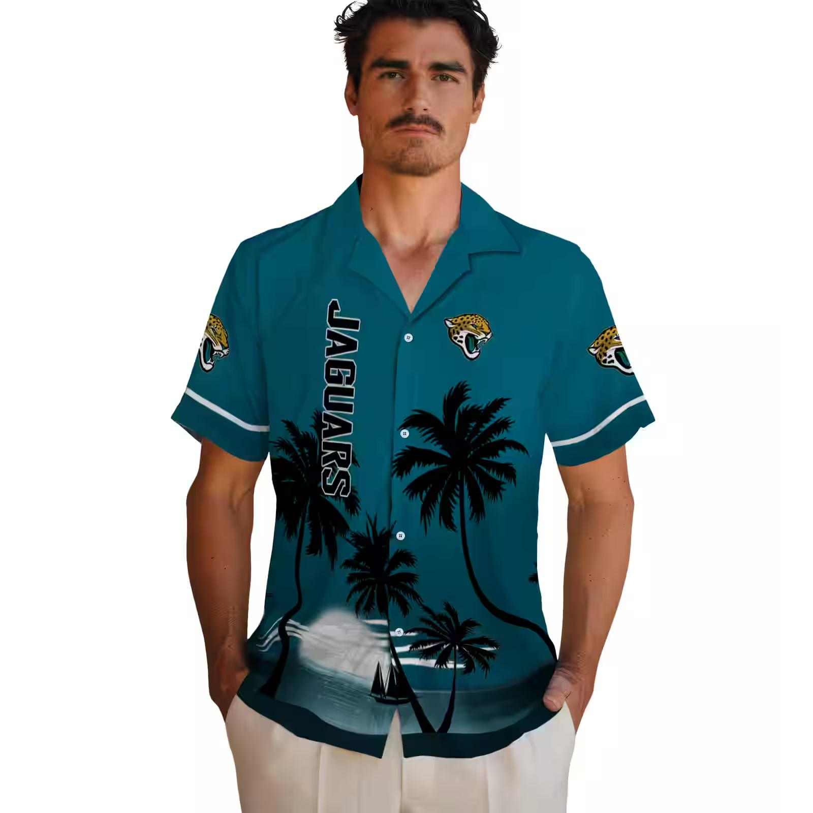 jacksonville jaguars beach sunset teal black hawaiian shirt fashion forward