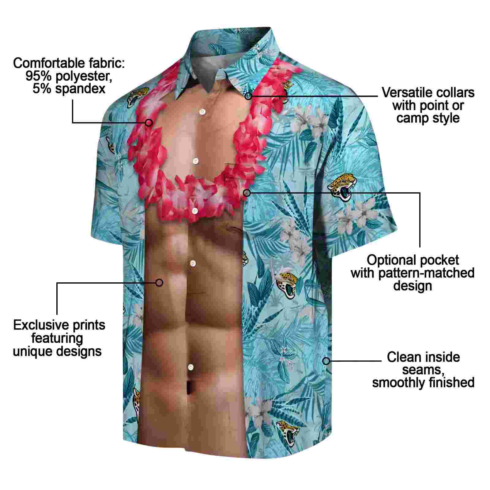 jacksonville jaguars chest illusion teal hawaiian shirt new arrival