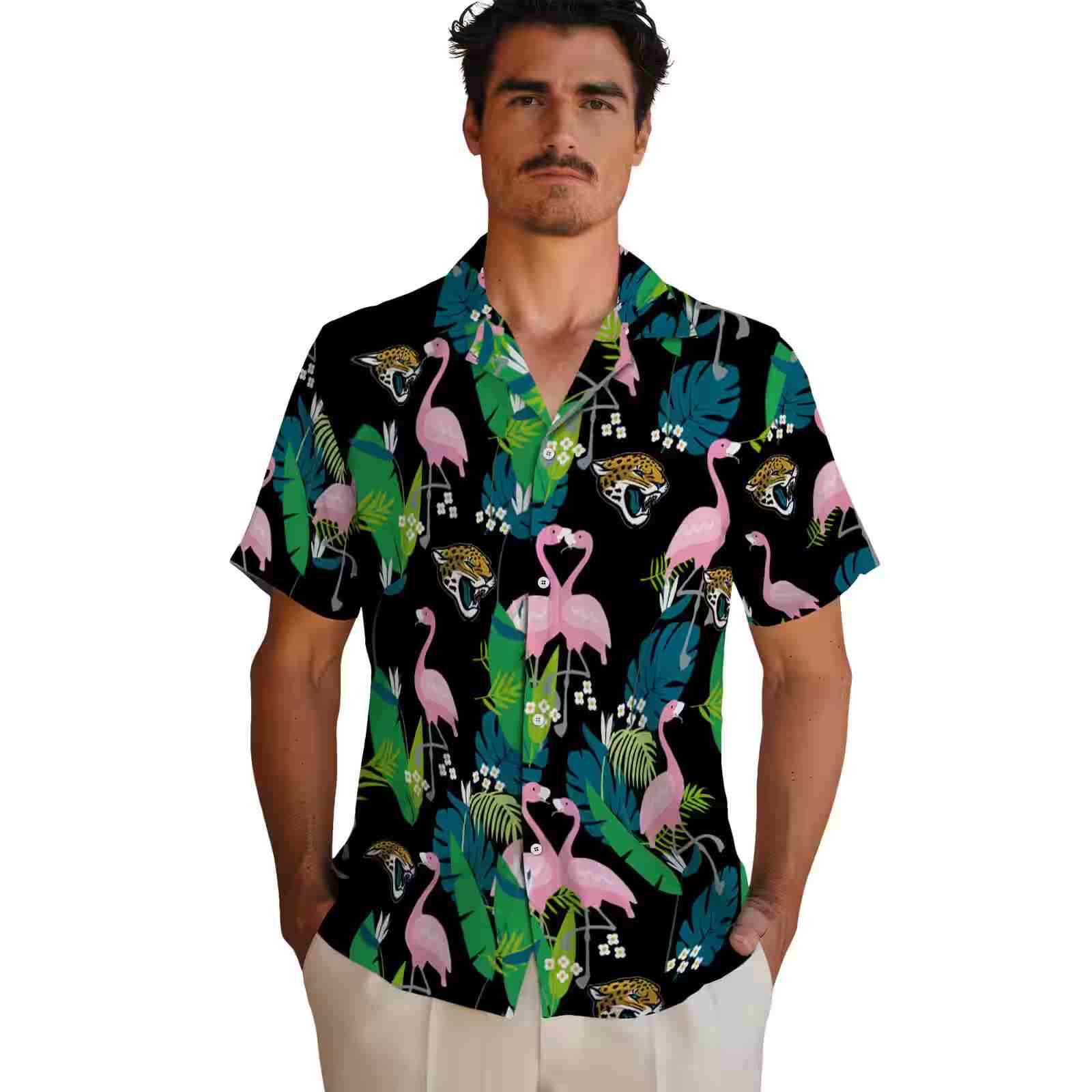 jacksonville jaguars flamingo foliage teal green hawaiian shirt fashion forward