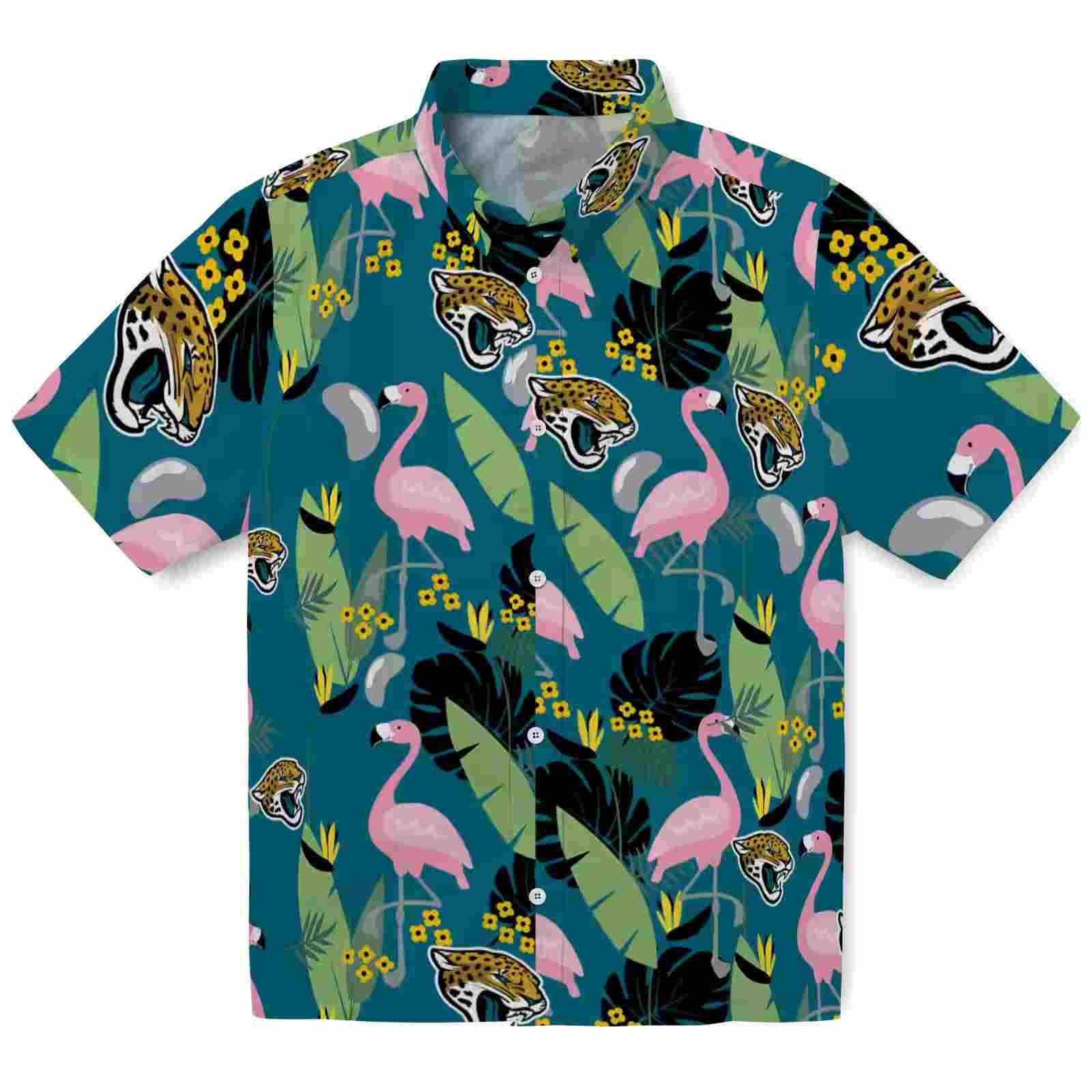 Jacksonville Jaguars Flamingo Leaves Teal Hawaiian Shirt