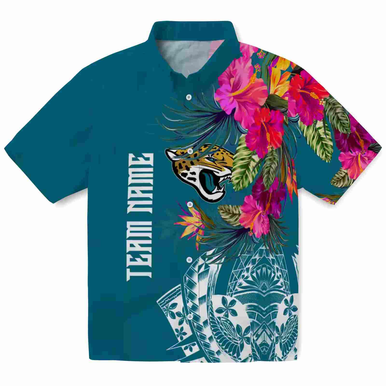 Jacksonville Jaguars Floral Polynesian Teal Hawaiian Shirt