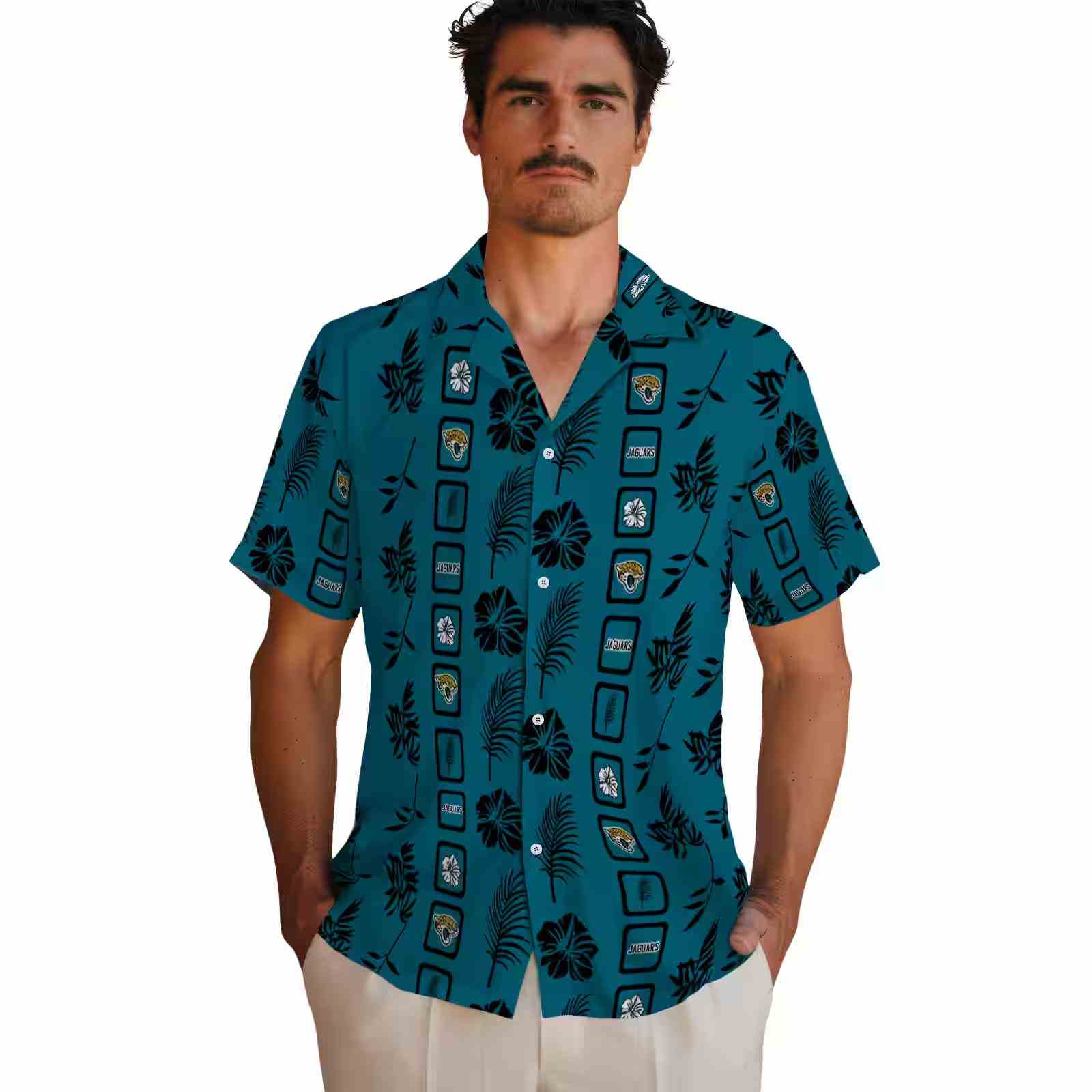 jacksonville jaguars framed floral teal hawaiian shirt fashion forward