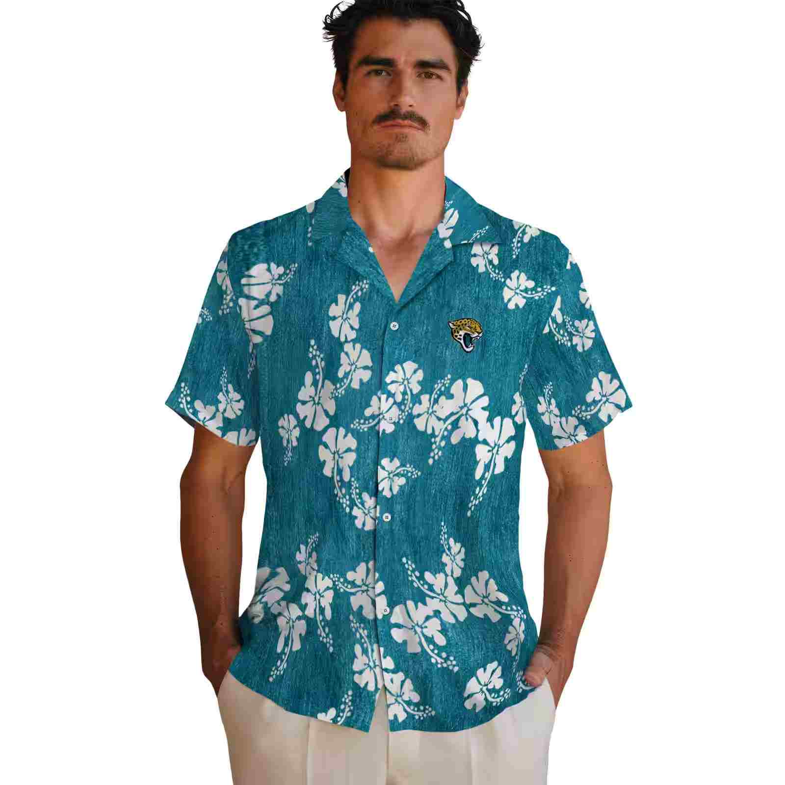 jacksonville jaguars hibiscus clusters teal hawaiian shirt fashion forward