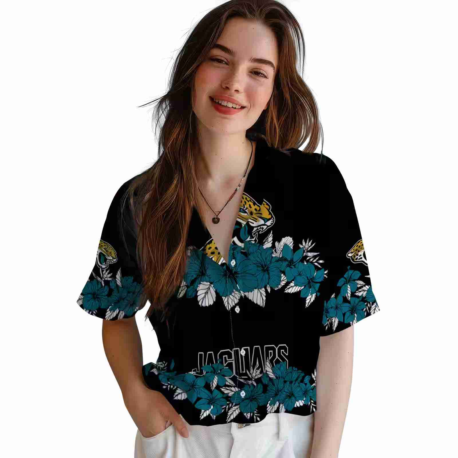 jacksonville jaguars hibiscus stripe teal black hawaiian shirt latest model