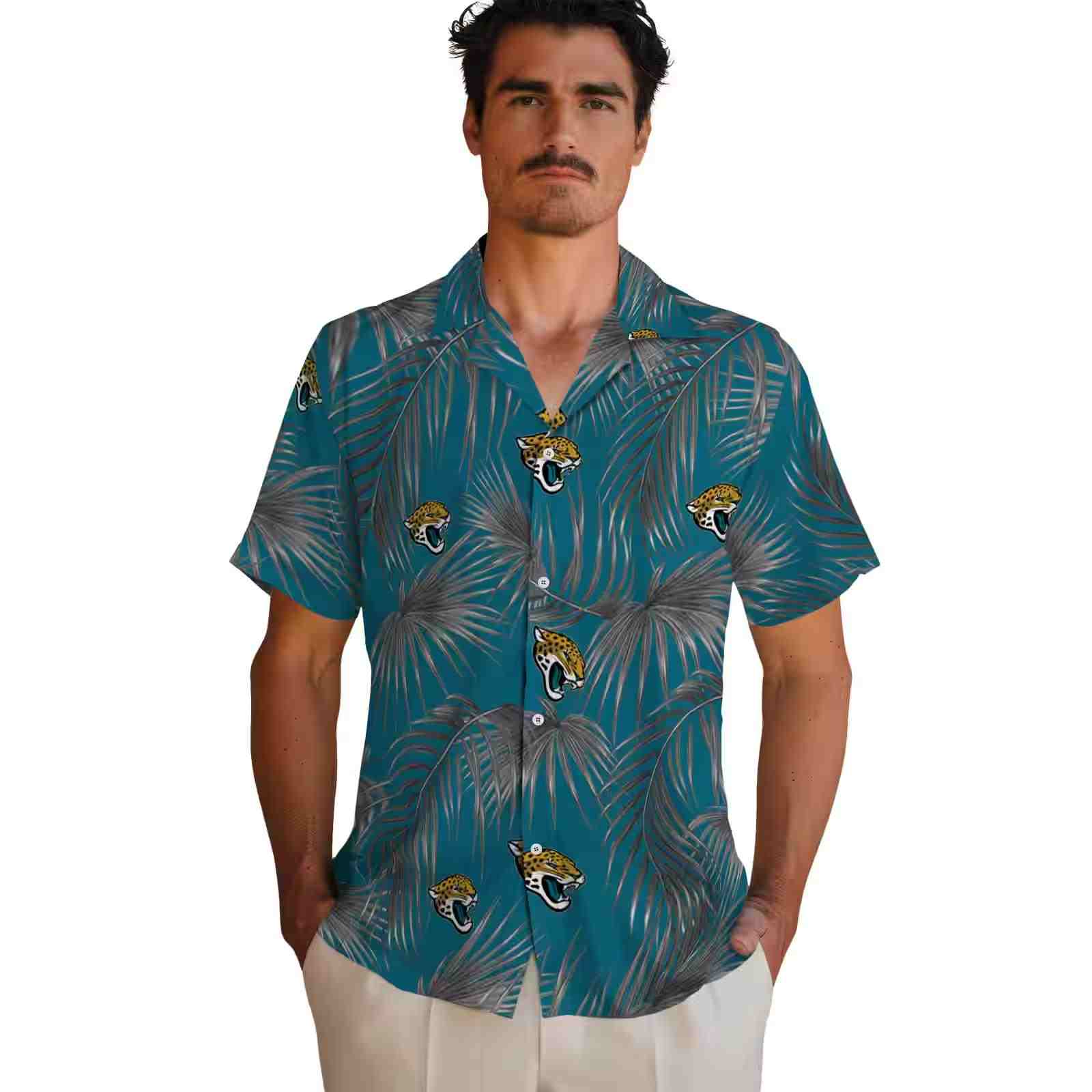 jacksonville jaguars leafy palms teal hawaiian shirt fashion forward