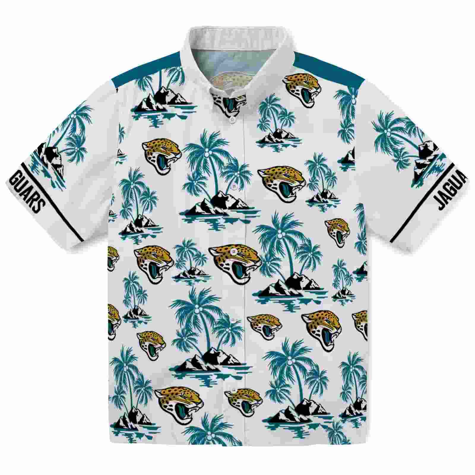 Jacksonville Jaguars Palm Island Print Teal White Hawaiian Shirt