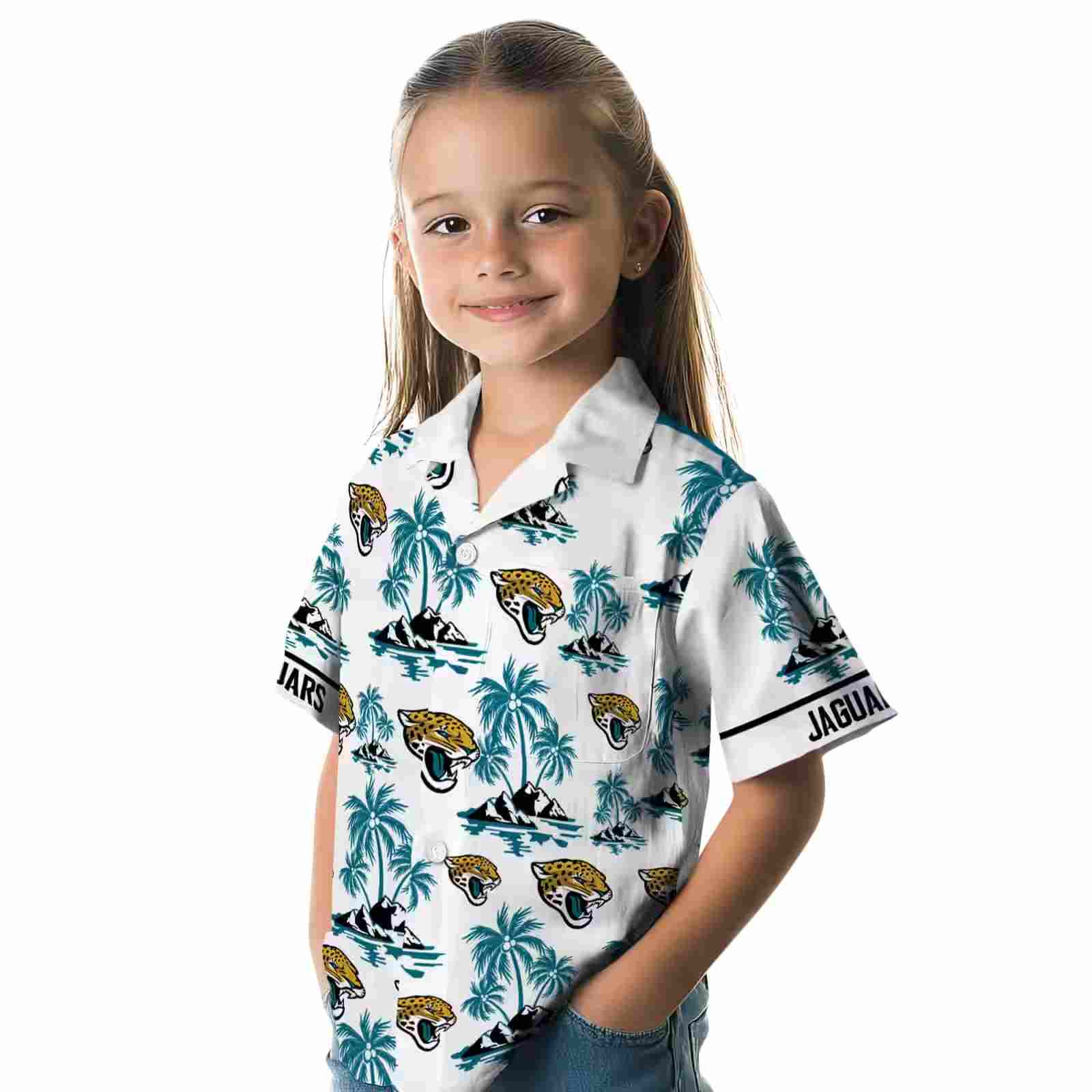 jacksonville jaguars palm island print teal white hawaiian shirt premium grade