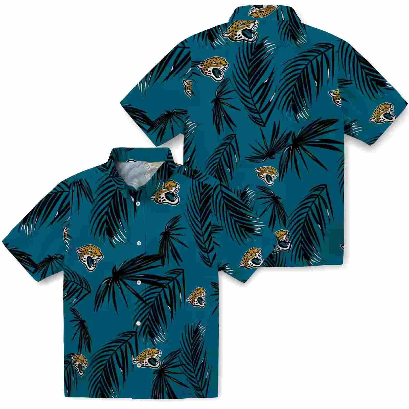 jacksonville jaguars palm leaf teal hawaiian shirt high quality