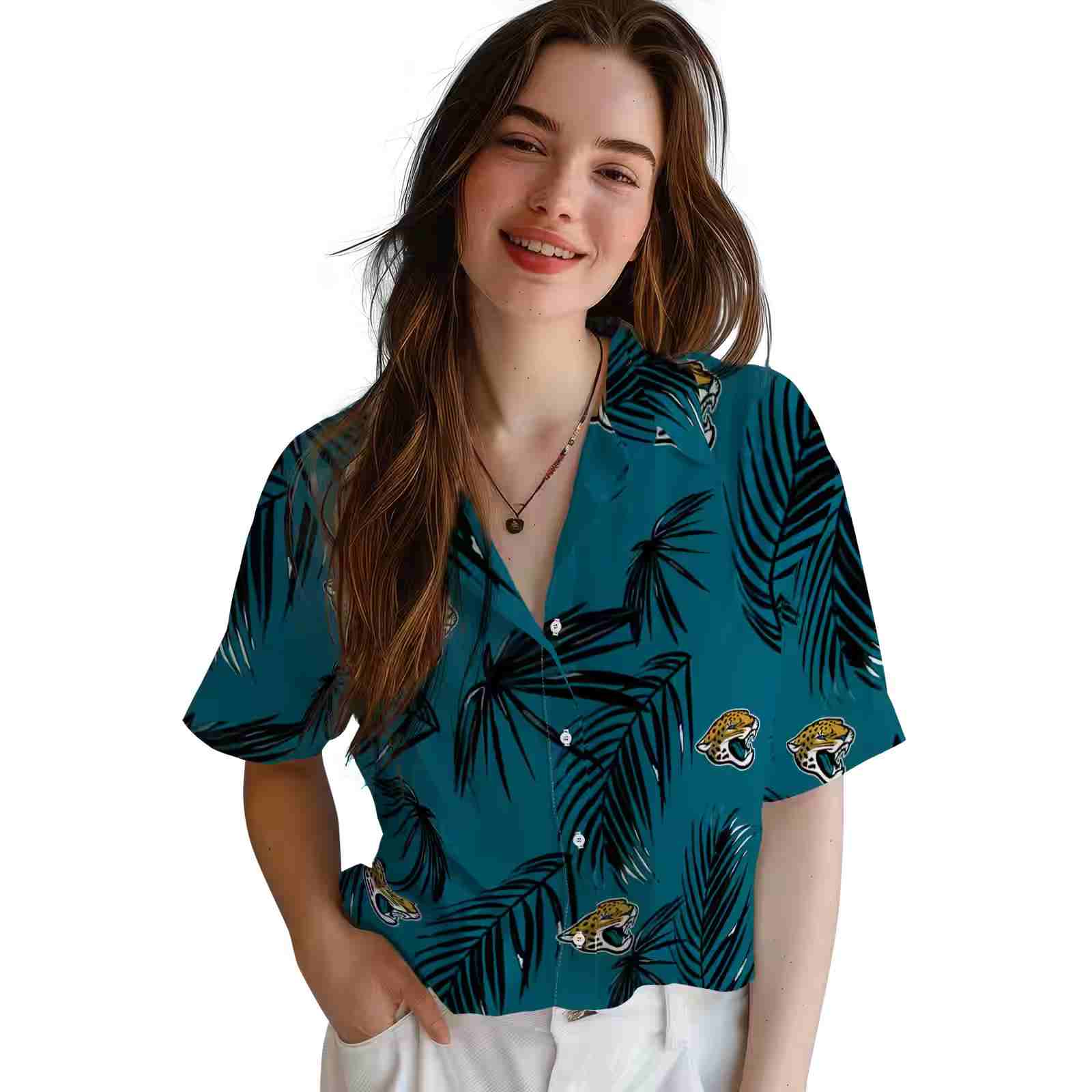 jacksonville jaguars palm leaf teal hawaiian shirt latest model