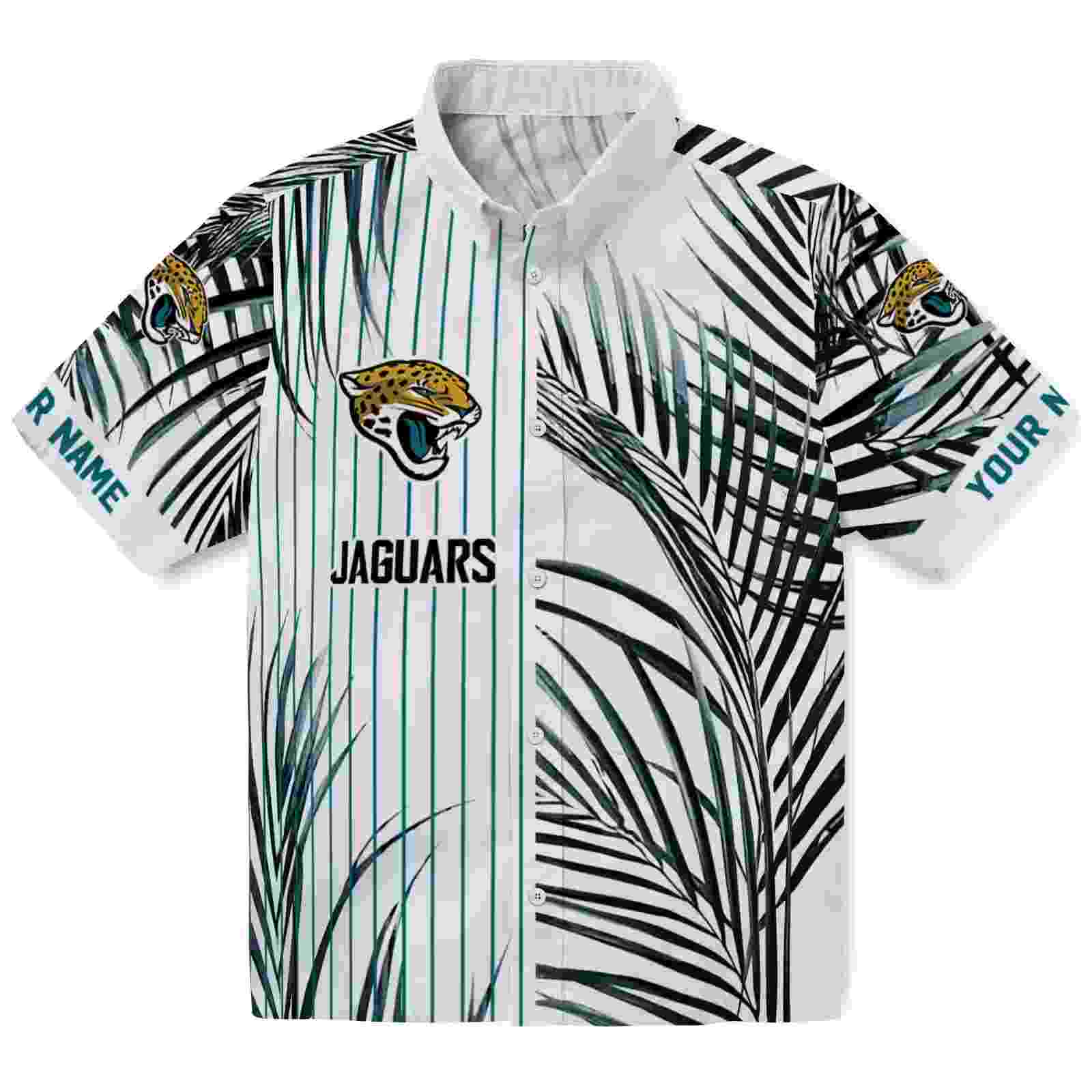 Jacksonville Jaguars Palm Stripes Teal Black White Hawaiian Shirt