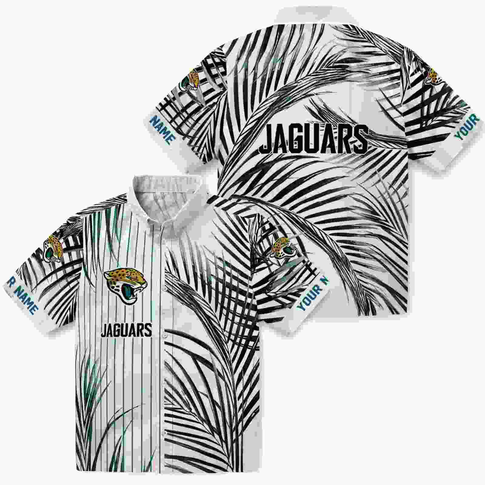 jacksonville jaguars palm stripes teal black white hawaiian shirt high quality