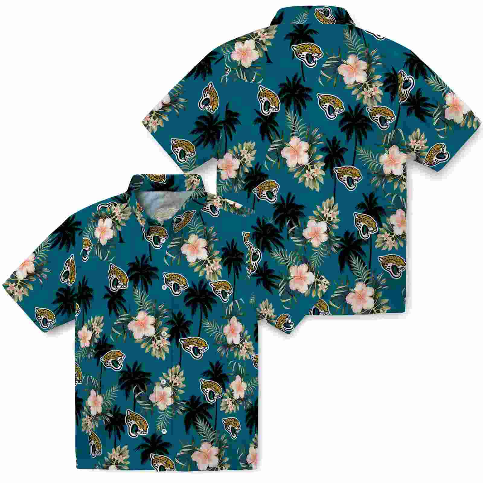 jacksonville jaguars palm tree flower teal hawaiian shirt high quality