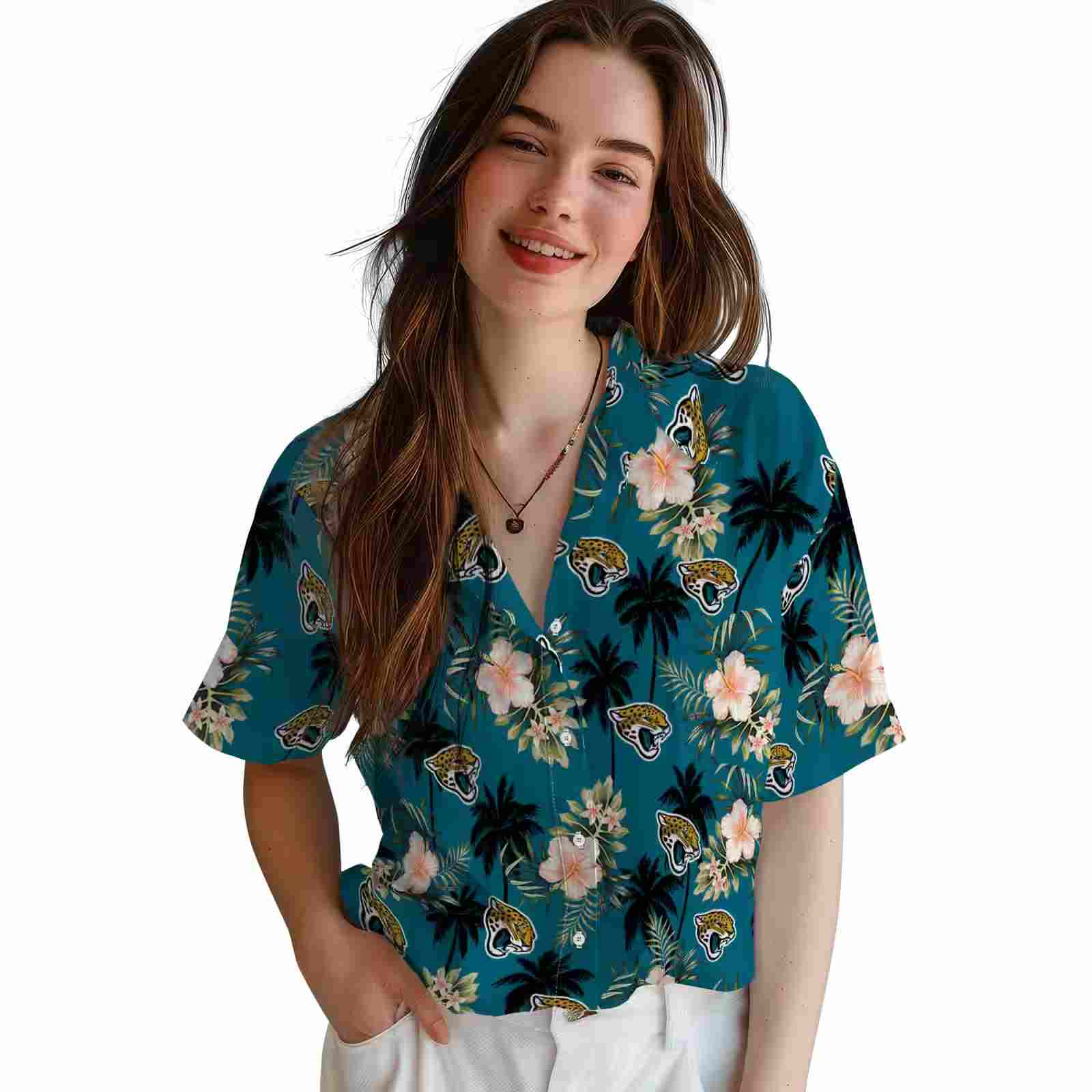 jacksonville jaguars palm tree flower teal hawaiian shirt latest model