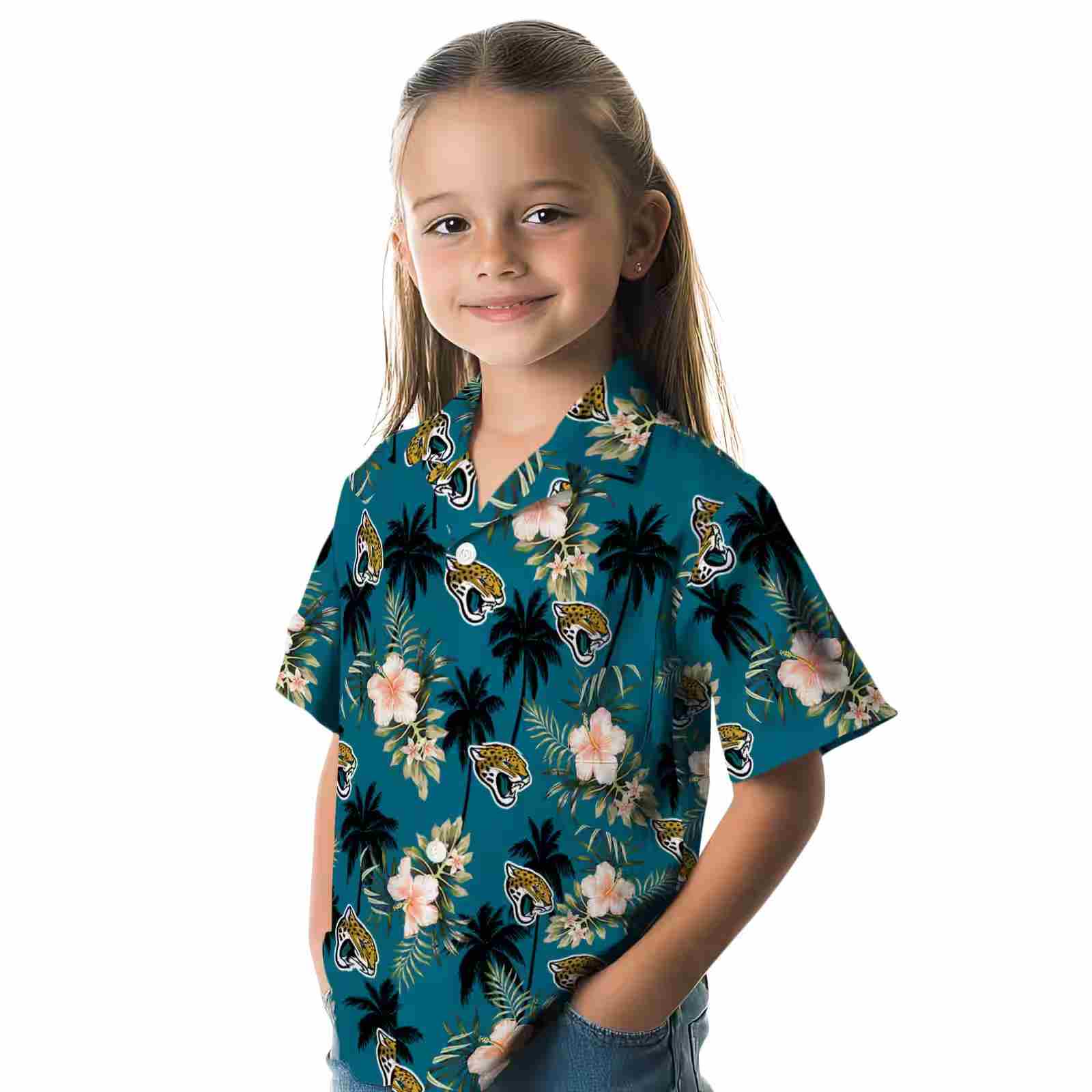 jacksonville jaguars palm tree flower teal hawaiian shirt premium grade