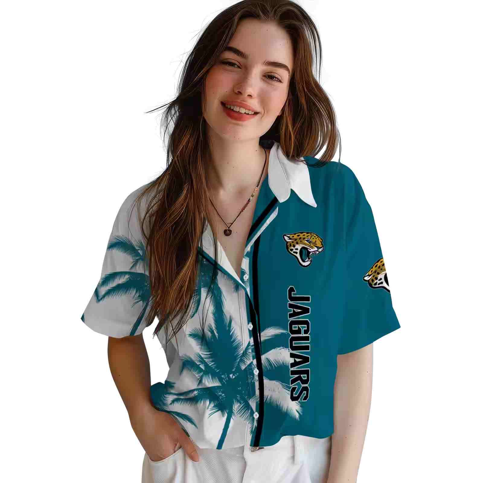 jacksonville jaguars palm trees teal white hawaiian shirt latest model