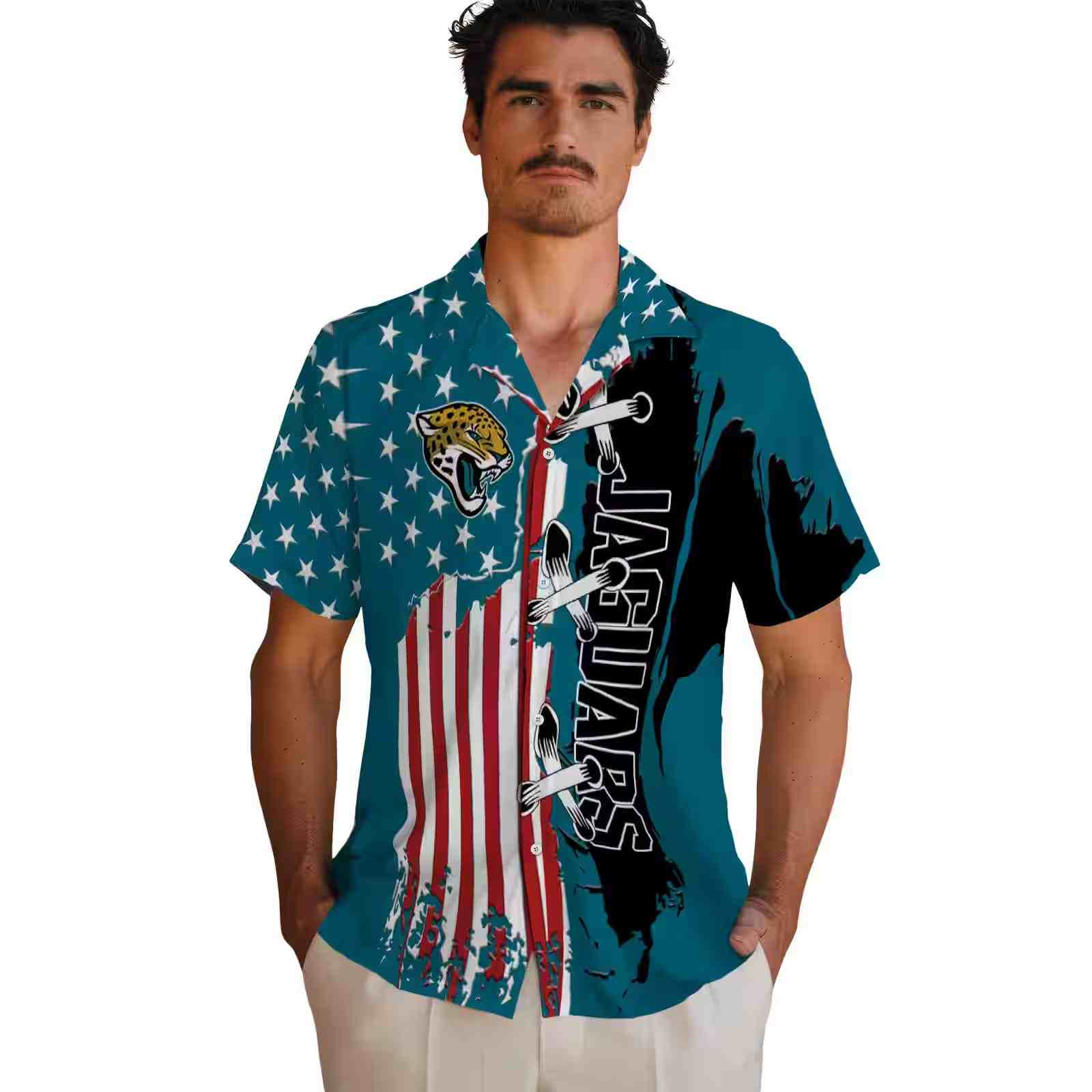 jacksonville jaguars stitched flag teal hawaiian shirt fashion forward