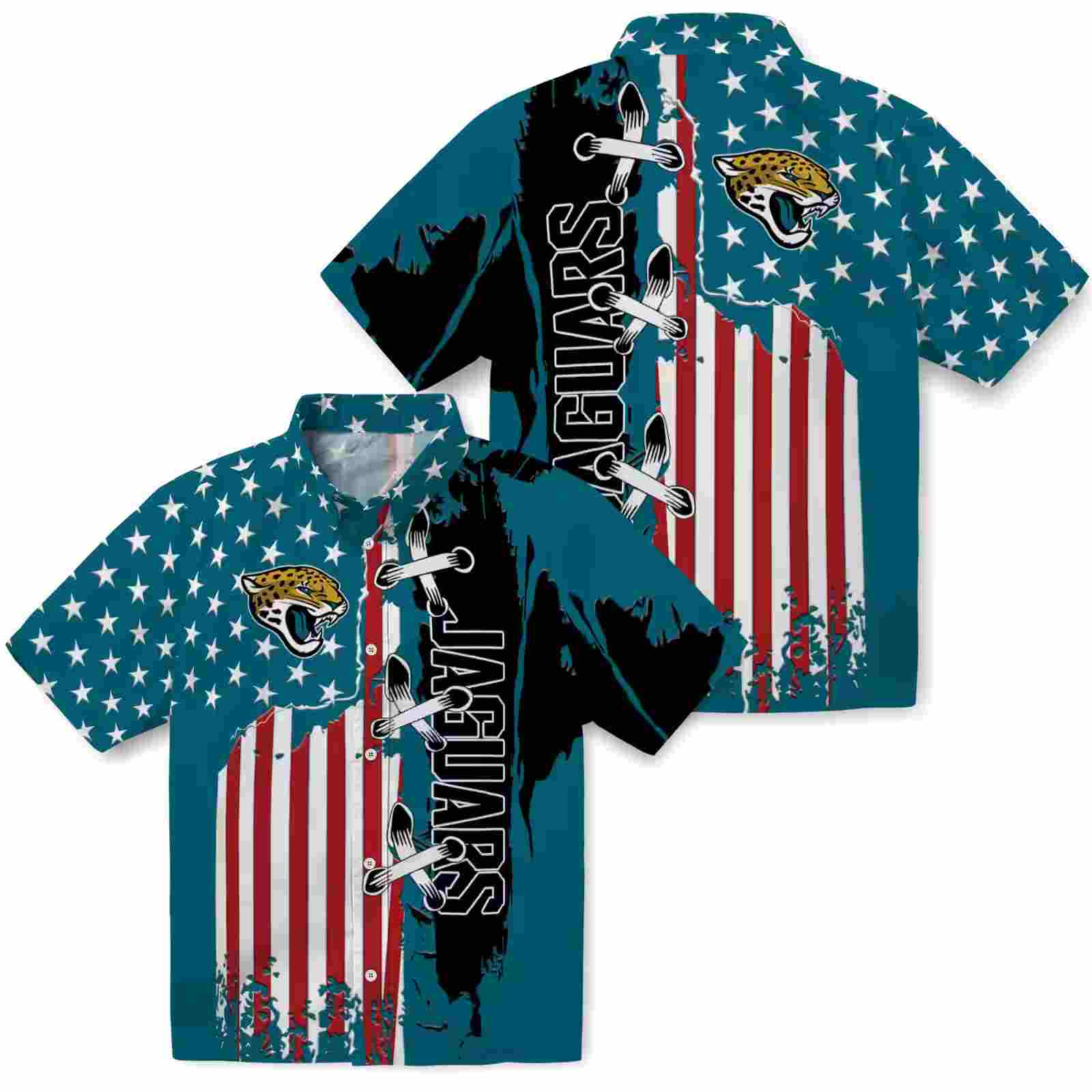 jacksonville jaguars stitched flag teal hawaiian shirt high quality