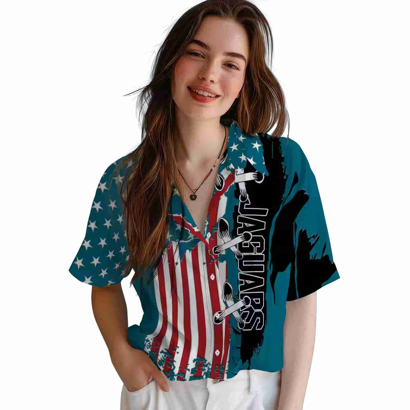 jacksonville jaguars stitched flag teal hawaiian shirt latest model