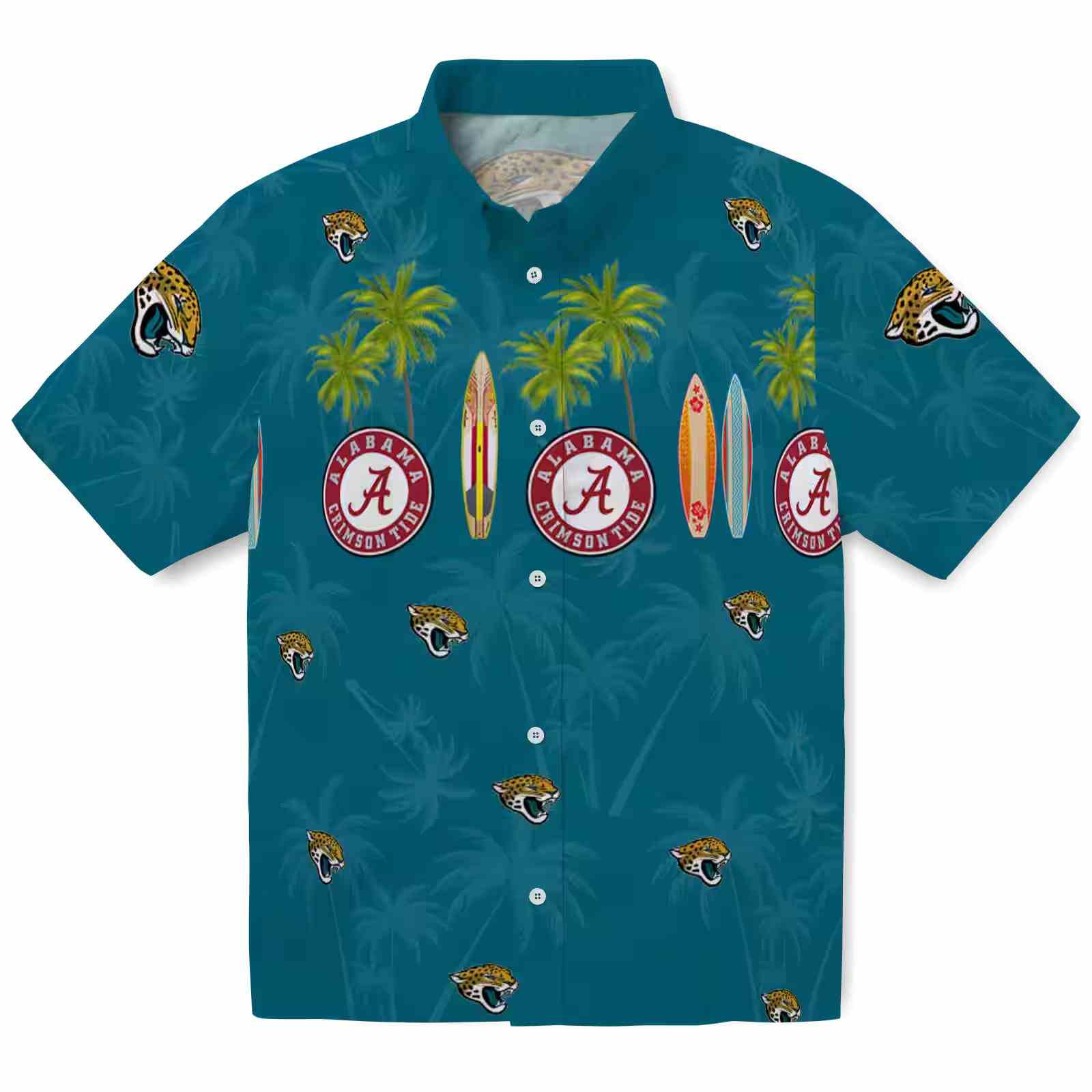 Jacksonville Jaguars Surfboard Palm Teal Hawaiian Shirt