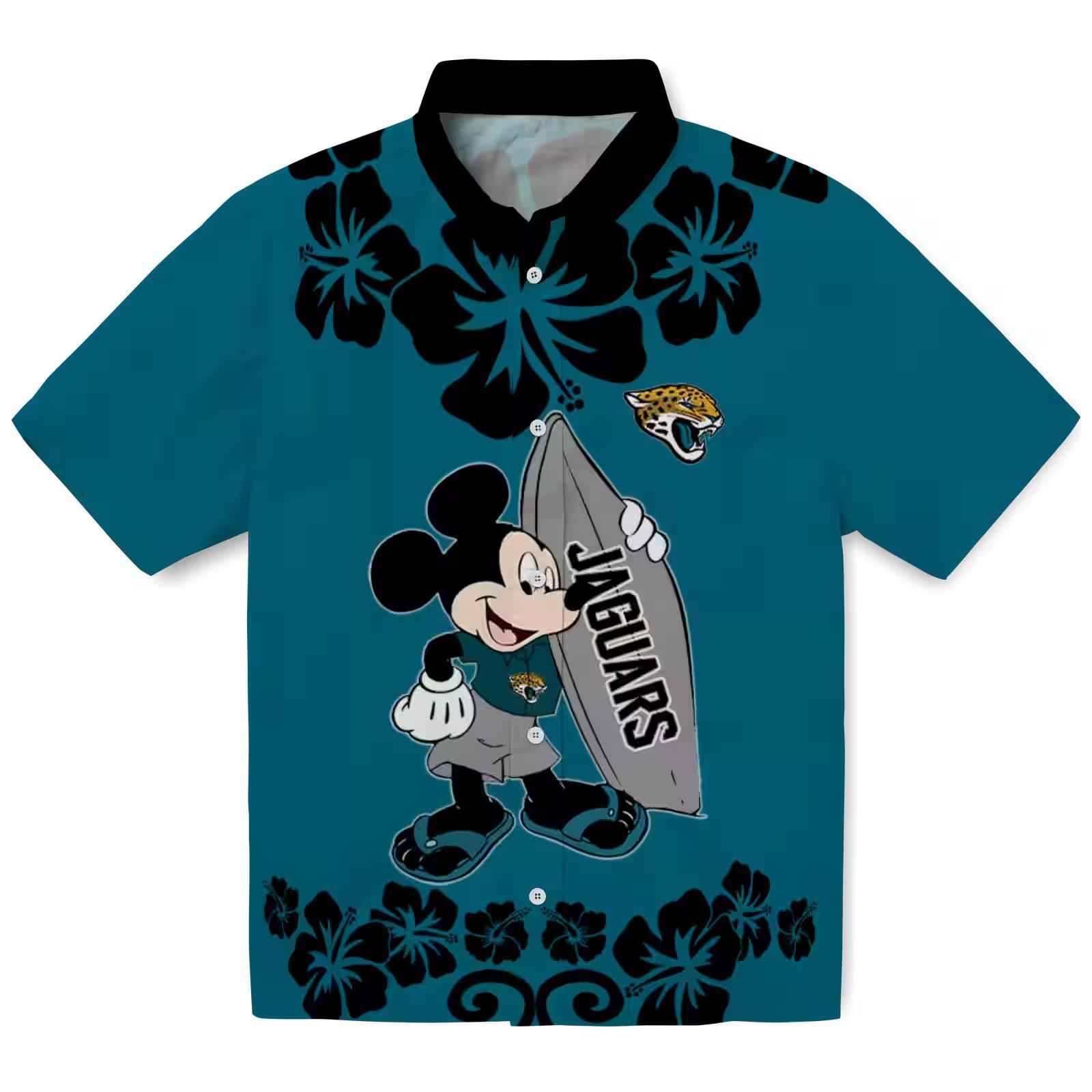 Jacksonville Jaguars Surfing Mickey Teal Hawaiian Shirt