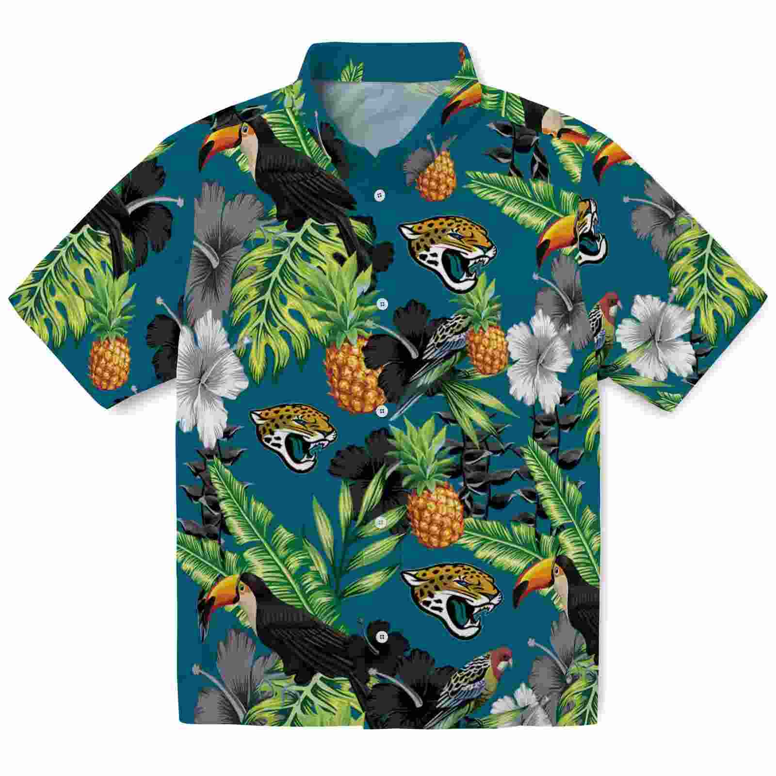 Jacksonville Jaguars Toucan Hibiscus Pineapple Teal Green Hawaiian Shirt