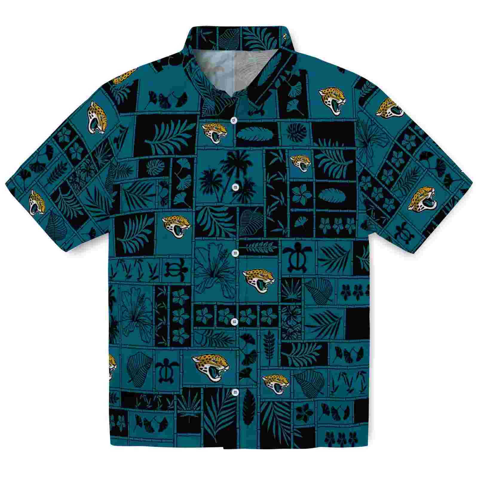 Jacksonville Jaguars Tropical Patchwork Teal Black Hawaiian Shirt