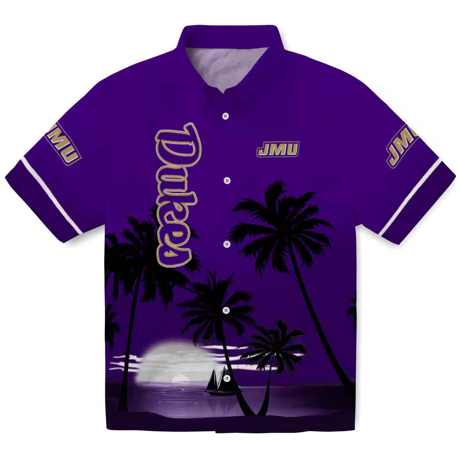 James Madison Dukes Beach Sunset Purple Black Hawaiian Shirt