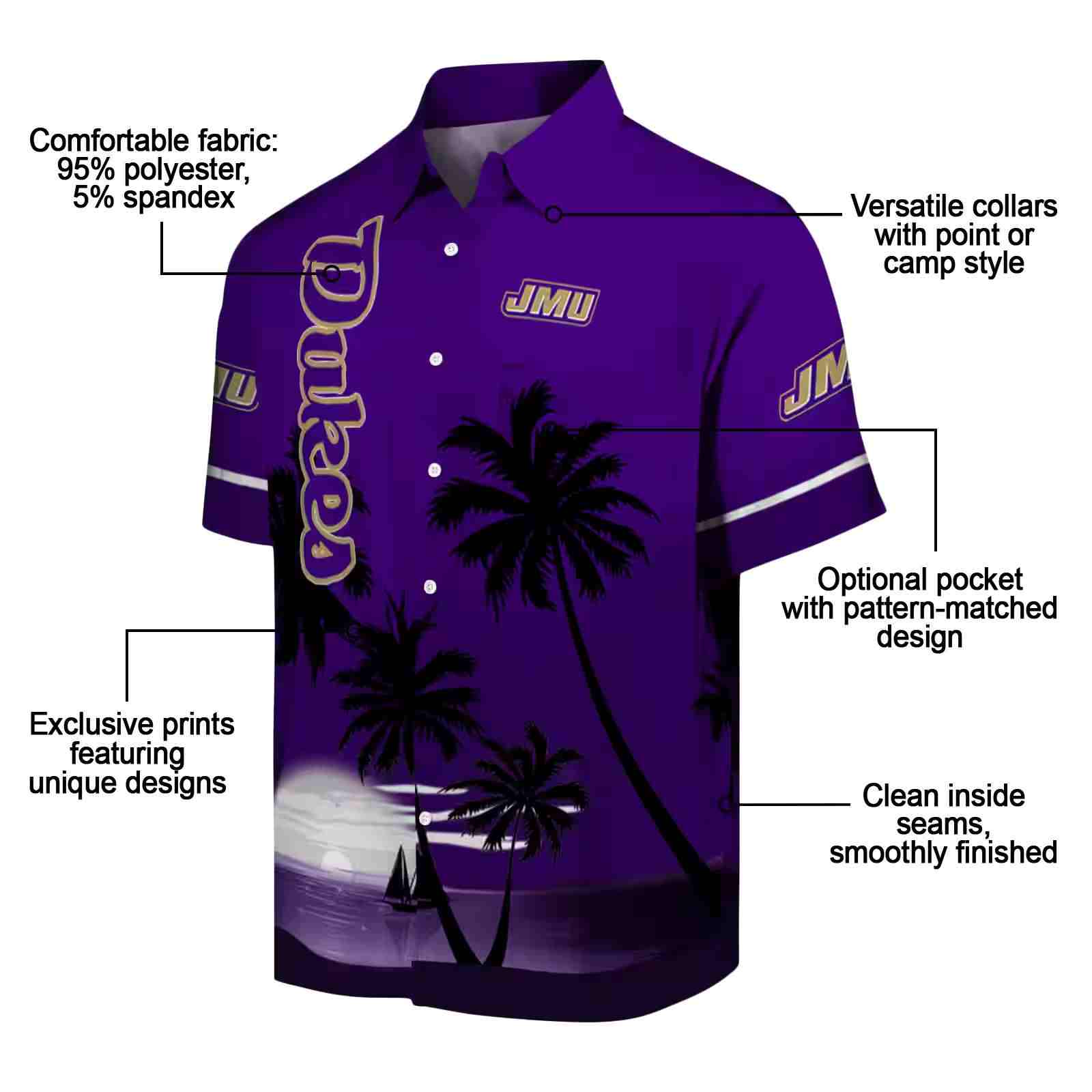 james madison dukes beach sunset purple black hawaiian shirt new arrival