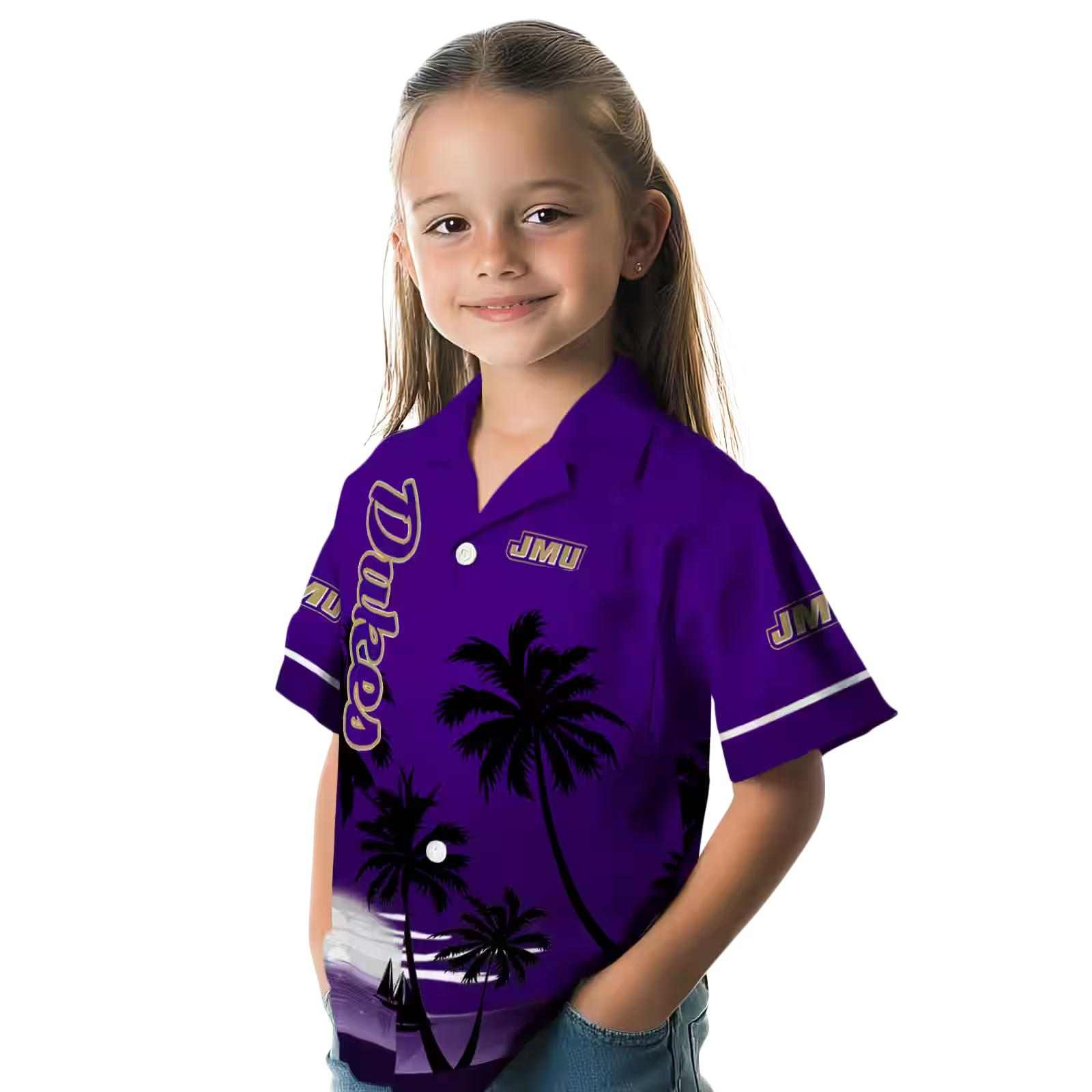 james madison dukes beach sunset purple black hawaiian shirt premium grade