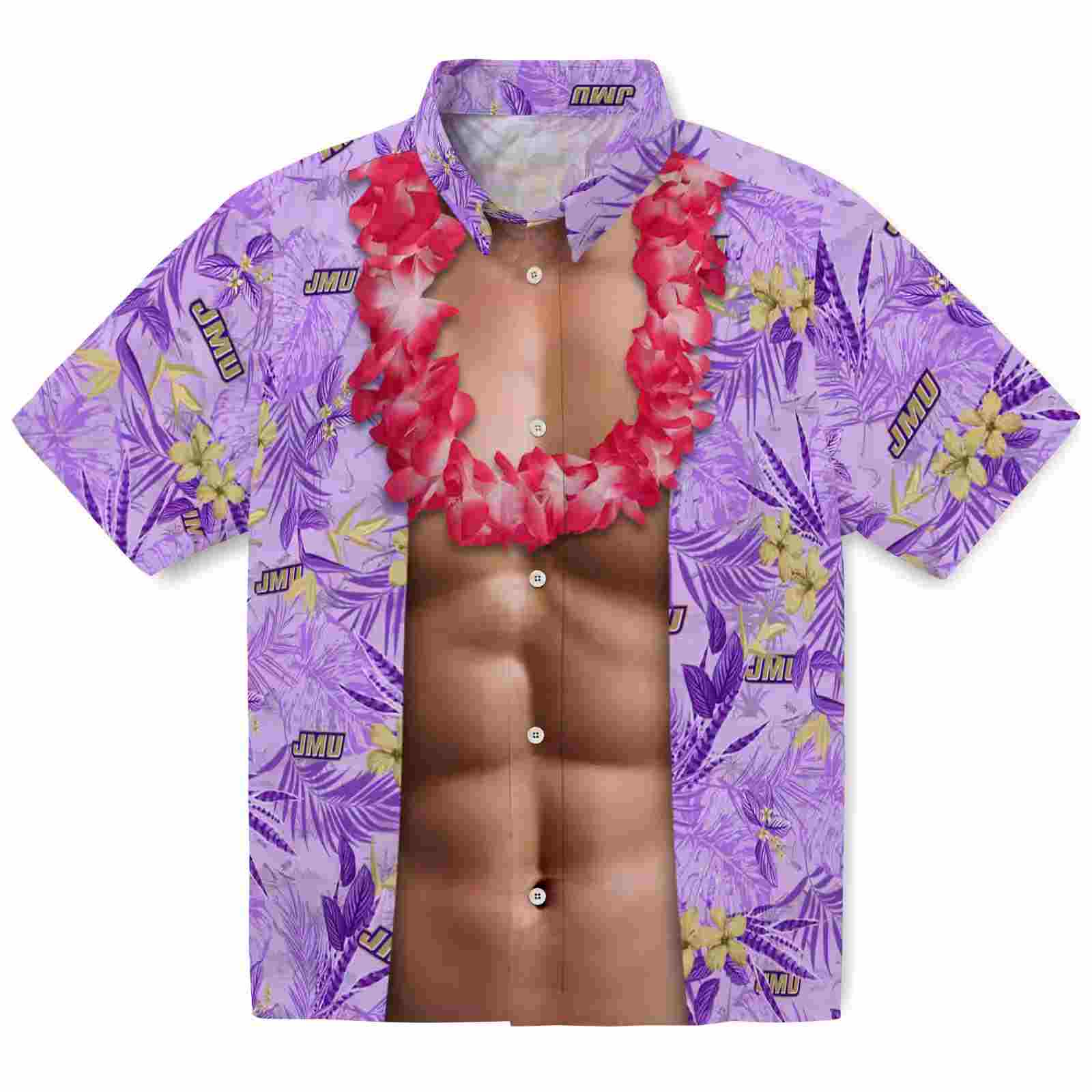 James Madison Dukes Chest Illusion Purple Hawaiian Shirt