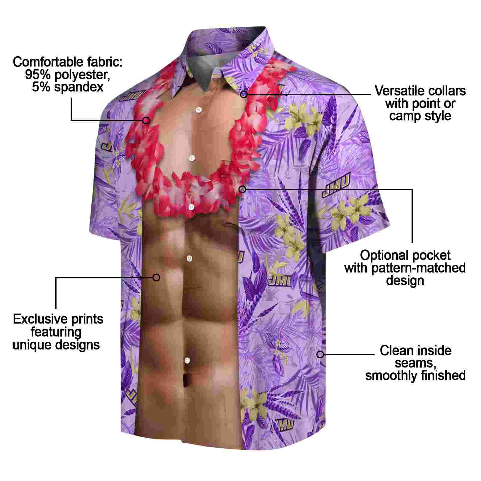 james madison dukes chest illusion purple hawaiian shirt new arrival