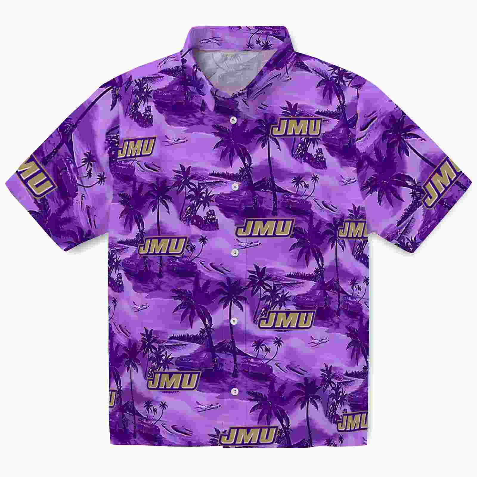 James Madison Dukes Coastal Palms Purple Hawaiian Shirt